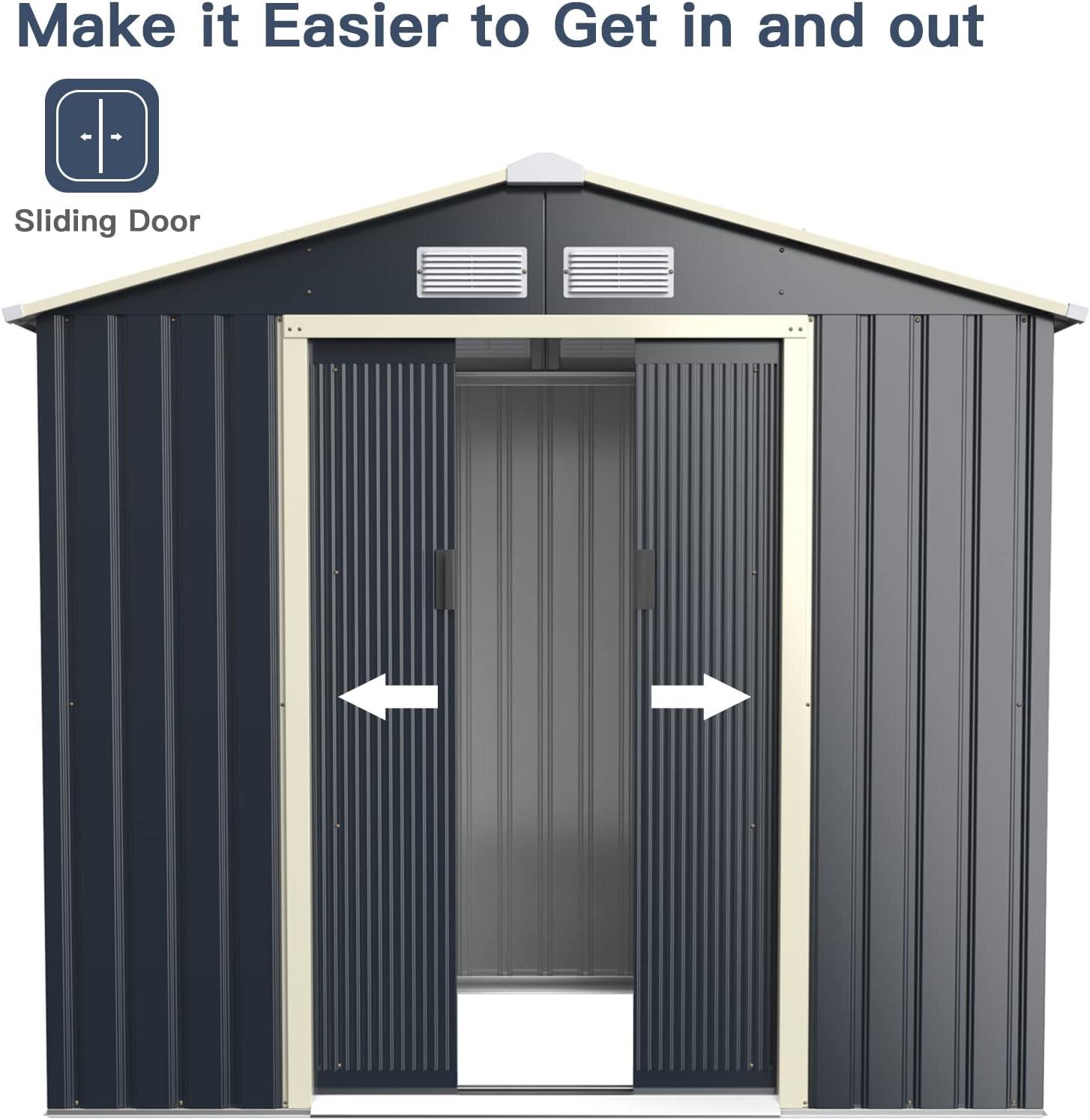 image:imageGiantex Outdoor Storage Shed with Double Sliding Door Galvanized Metal Garden Storage Room Front and Back Vent Weather Resistant Tool Storage Shed for Backyard Patio Lawn 7 x 4 FT7 x 4 FT