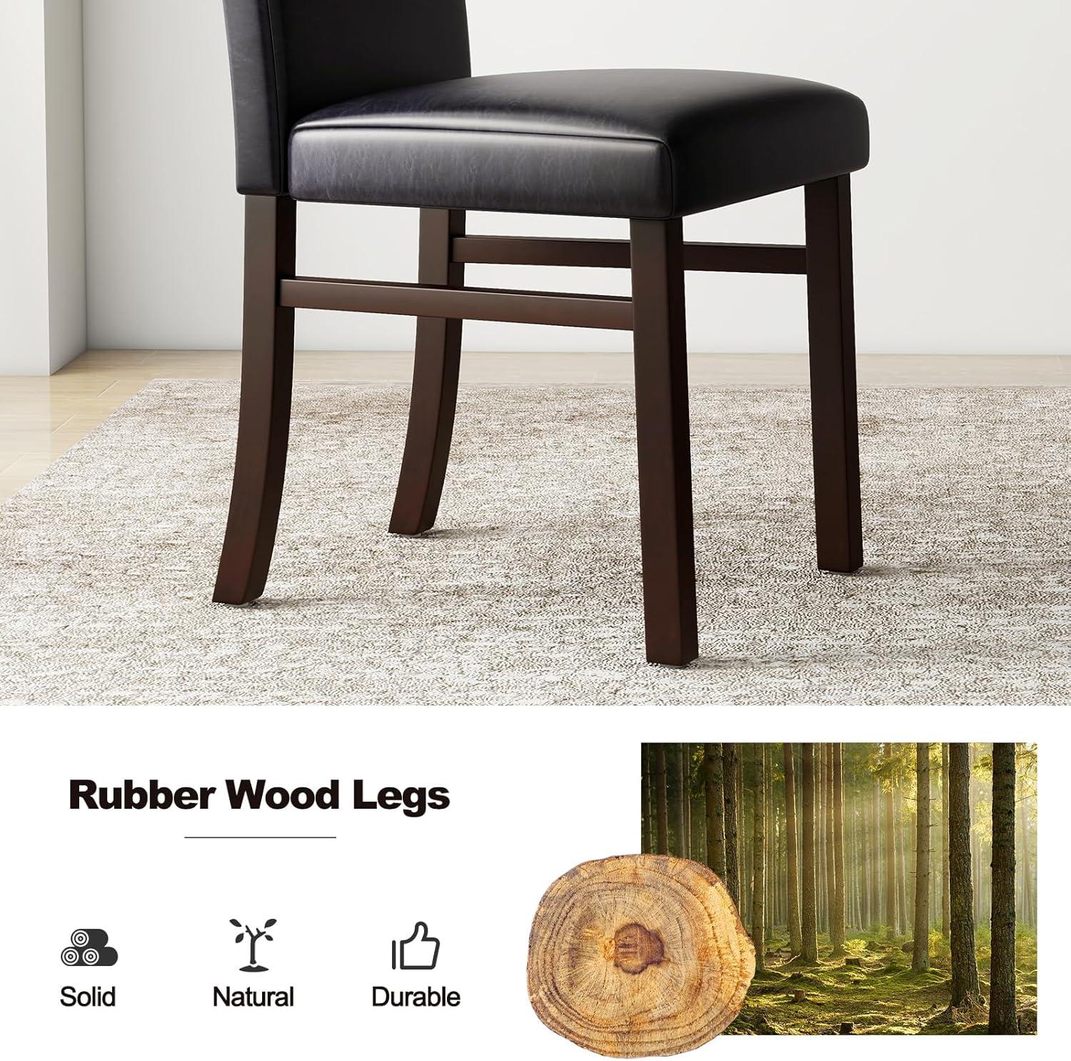 image:imageGiantex PU Leather Dining Chairs Set of 2 Upholstered Kitchen Chair with Solid Rubber Wood Frame Armless High Back Dining Side Chairs with Cushion Seat Modern Dining Room Chair Black