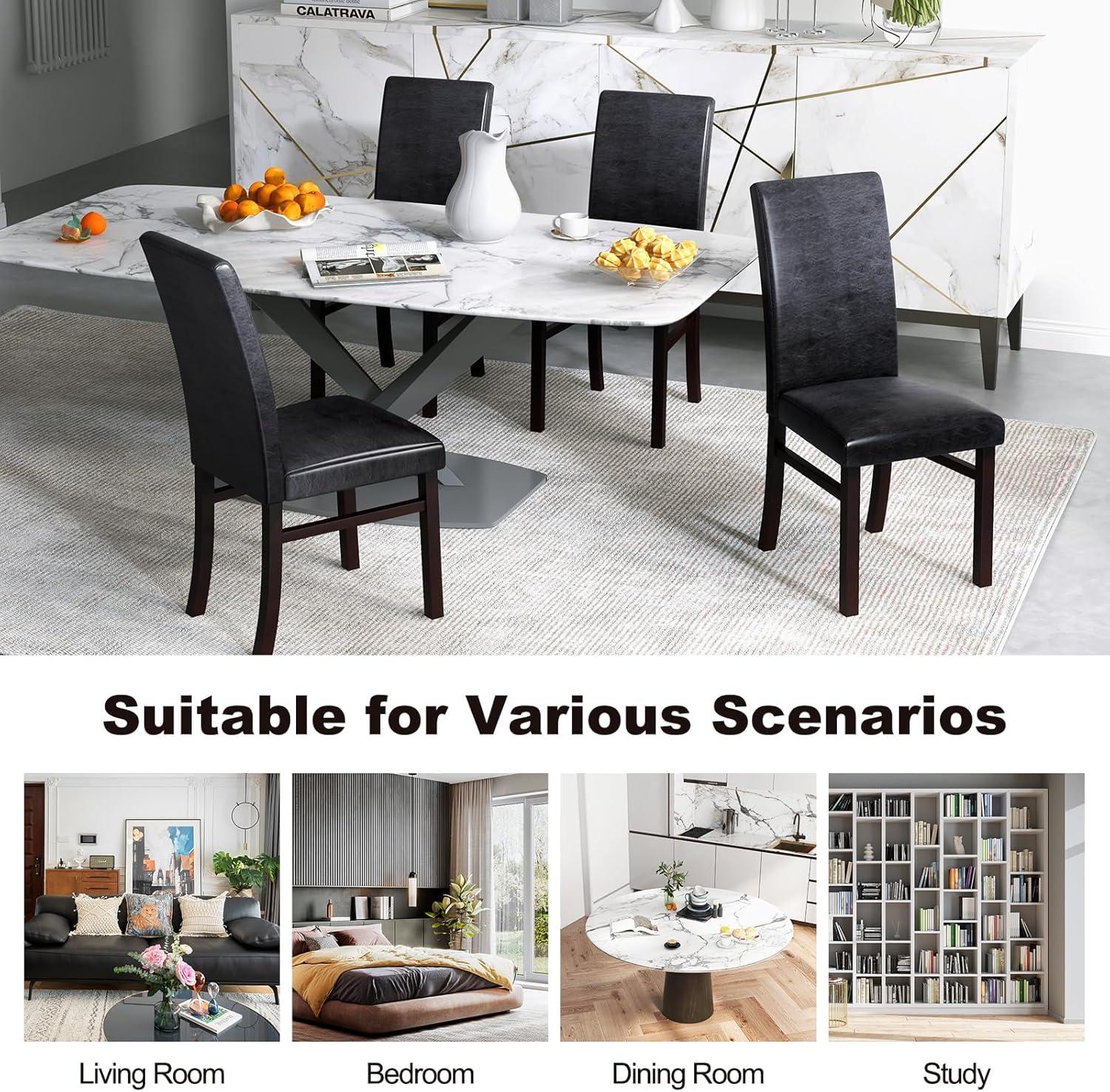 image:imageGiantex PU Leather Dining Chairs Set of 2 Upholstered Kitchen Chair with Solid Rubber Wood Frame Armless High Back Dining Side Chairs with Cushion Seat Modern Dining Room Chair Black