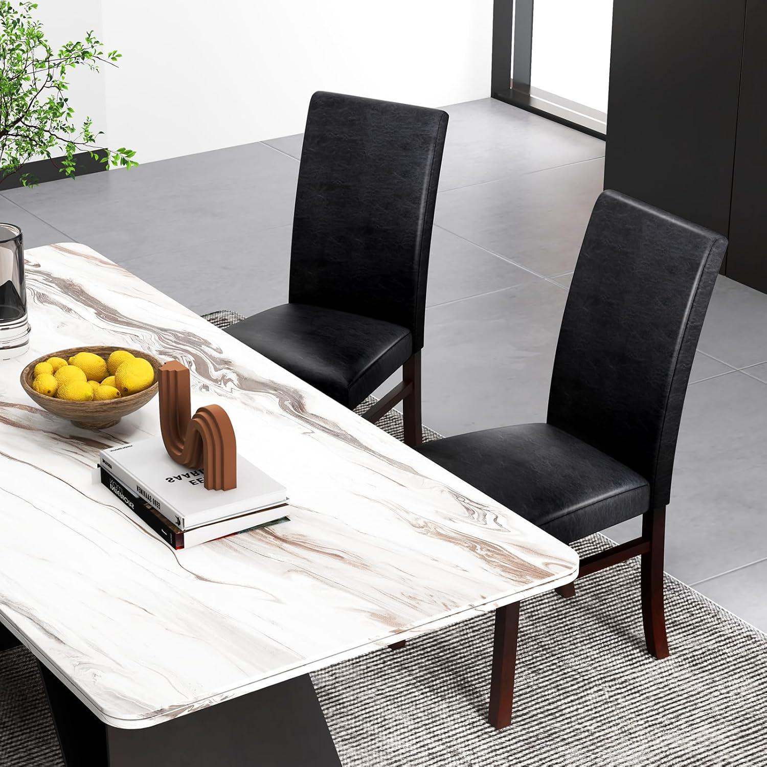 image:imageGiantex PU Leather Dining Chairs Set of 2 Upholstered Kitchen Chair with Solid Rubber Wood Frame Armless High Back Dining Side Chairs with Cushion Seat Modern Dining Room Chair Black