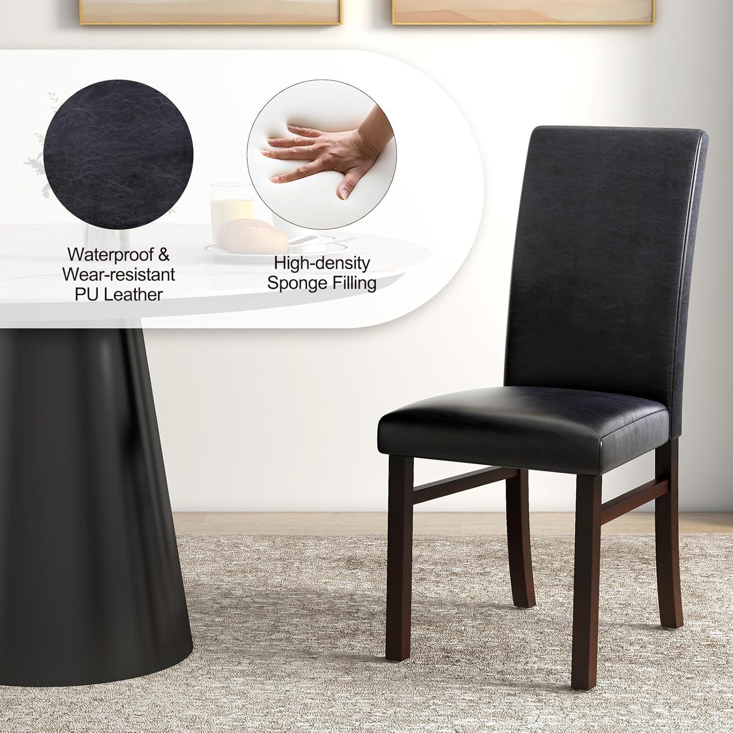 image:imageGiantex PU Leather Dining Chairs Set of 2 Upholstered Kitchen Chair with Solid Rubber Wood Frame Armless High Back Dining Side Chairs with Cushion Seat Modern Dining Room Chair Black