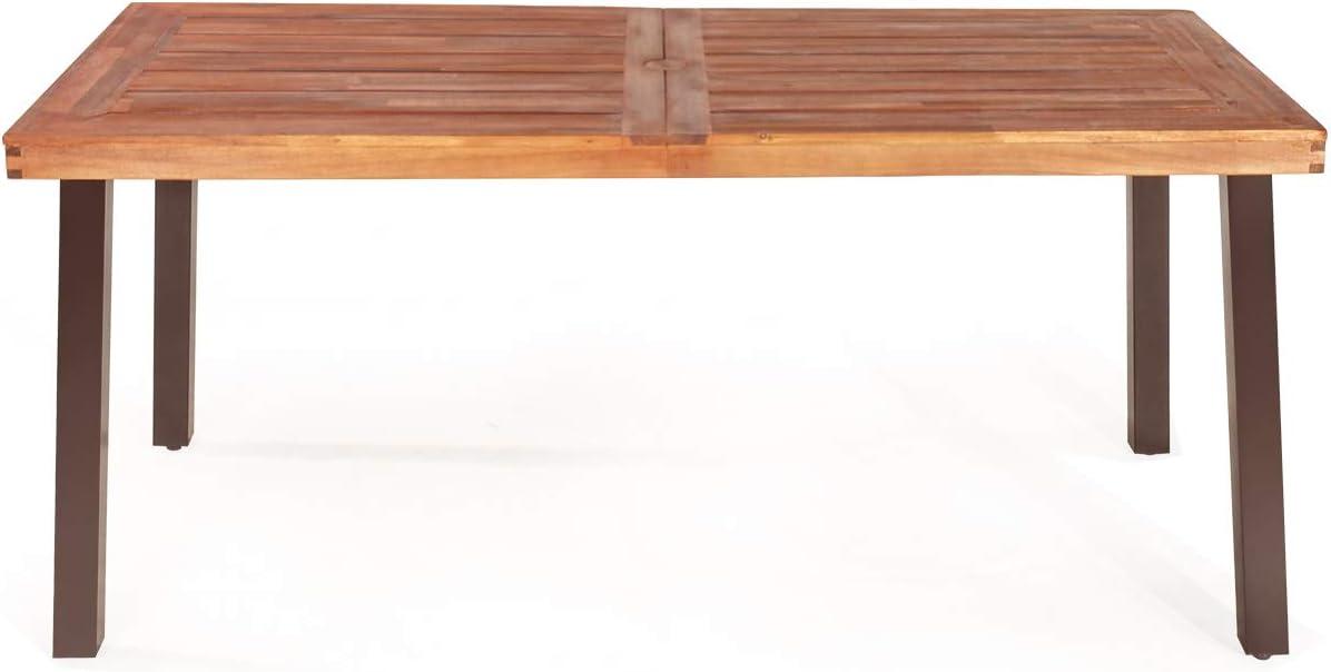 image:imageGiantex Patio Dining Table Set with 2 Benches Outdoor Picnic Table Set with Umbrella Hole Acacia Wood Patio Seating and Rectangular Table for Backyard Garden Lawn Rustic BrownRustic Brown
