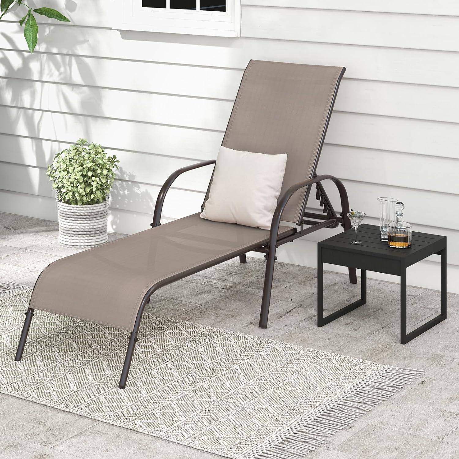 image:imageGiantex Patio Lounge Chair Outdoor Chaise Lounge with 5 Adjustable Backrest Sturdy Steel Frame Sunbathing Recliner Beach Chair Tanning Chair for Outside Yard Balcony Pool Chairs BlackBrown