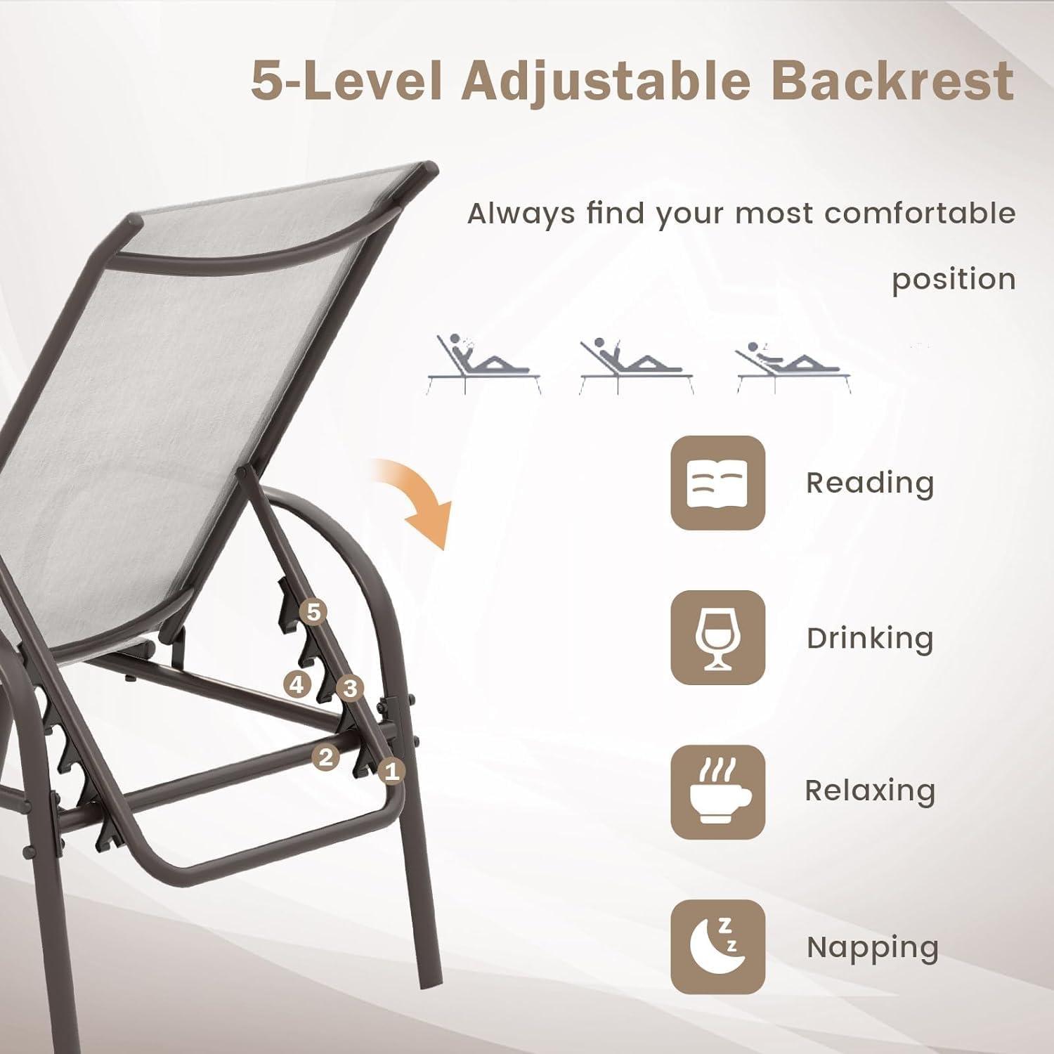 image:imageGiantex Patio Lounge Chair Outdoor Chaise Lounge with 5 Adjustable Backrest Sturdy Steel Frame Sunbathing Recliner Beach Chair Tanning Chair for Outside Yard Balcony Pool Chairs BlackGrey