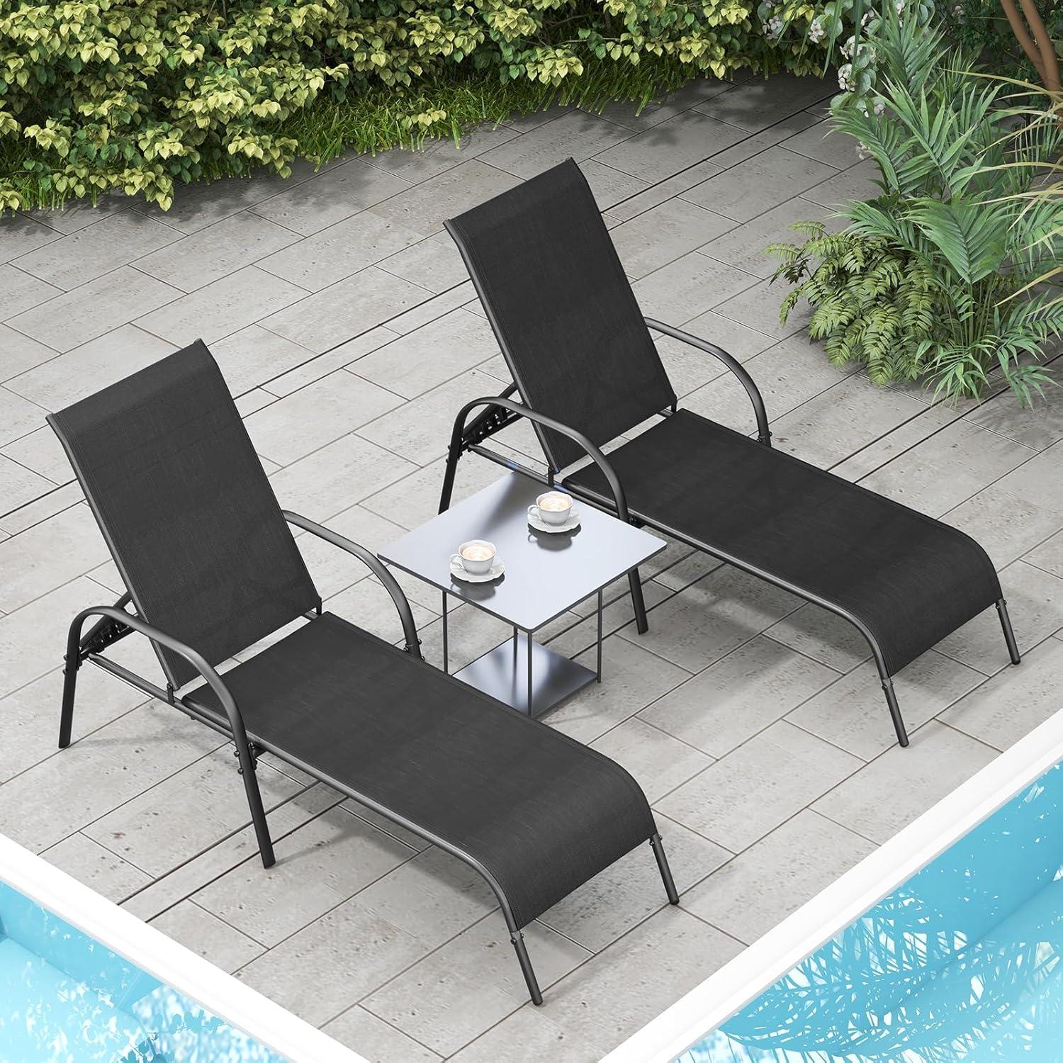 image:imageGiantex Patio Lounge Chair Outdoor Chaise Lounge with 5 Adjustable Backrest Sturdy Steel Frame Sunbathing Recliner Beach Chair Tanning Chair for Outside Yard Balcony Pool Chairs BlackBlack