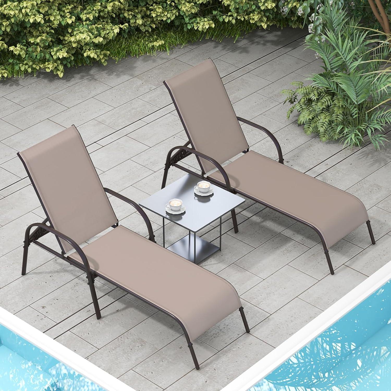 image:imageGiantex Patio Lounge Chair Outdoor Chaise Lounge with 5 Adjustable Backrest Sturdy Steel Frame Sunbathing Recliner Beach Chair Tanning Chair for Outside Yard Balcony Pool Chairs BlackBrown