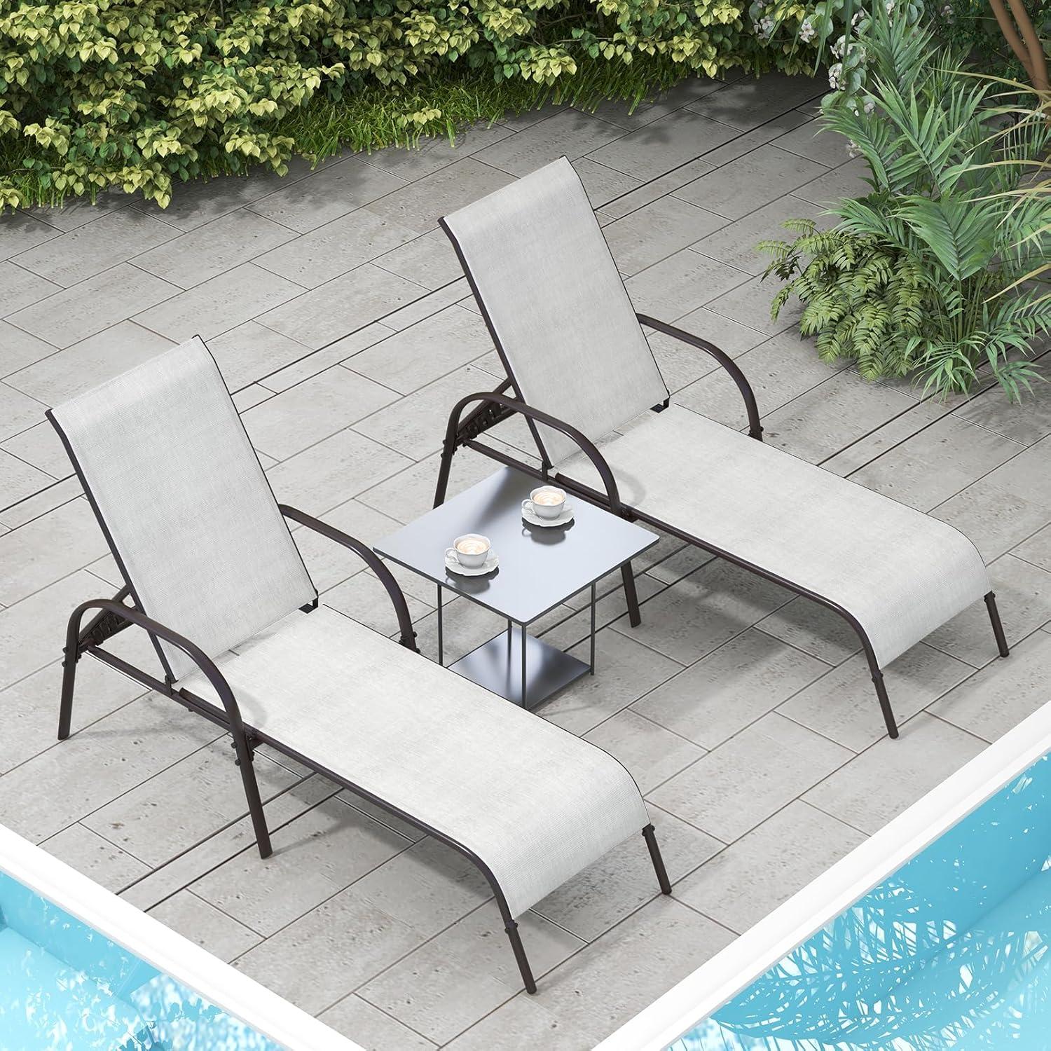 image:imageGiantex Patio Lounge Chair Outdoor Chaise Lounge with 5 Adjustable Backrest Sturdy Steel Frame Sunbathing Recliner Beach Chair Tanning Chair for Outside Yard Balcony Pool Chairs BlackGrey