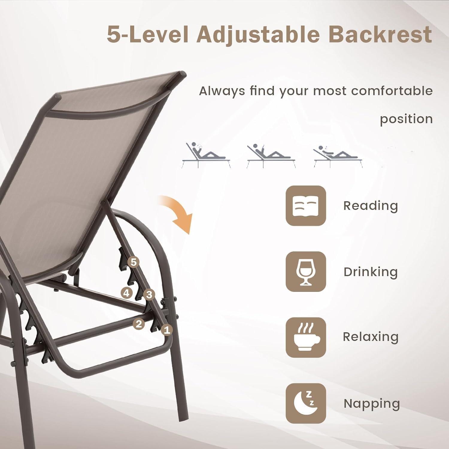image:imageGiantex Patio Lounge Chair Outdoor Chaise Lounge with 5 Adjustable Backrest Sturdy Steel Frame Sunbathing Recliner Beach Chair Tanning Chair for Outside Yard Balcony Pool Chairs BlackBrown