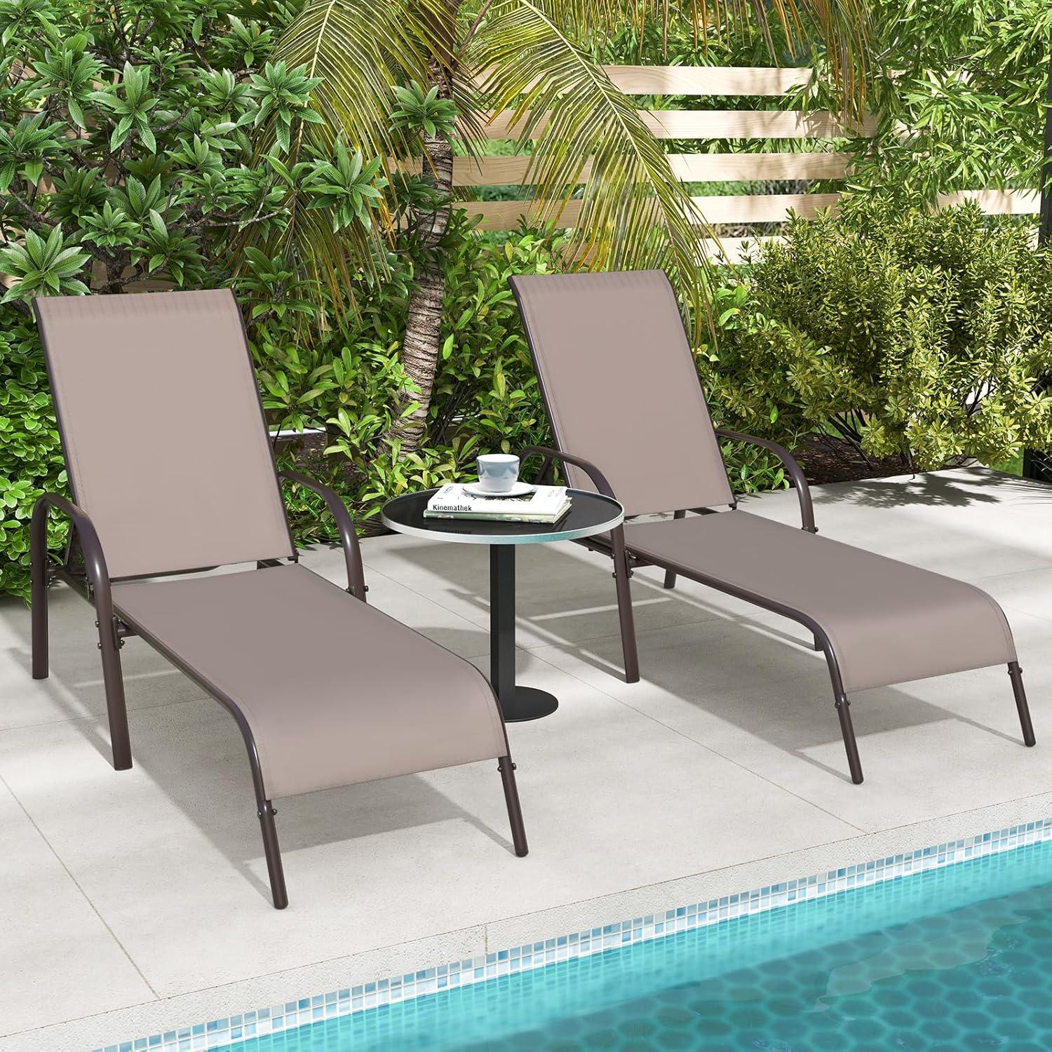 image:imageGiantex Patio Lounge Chair Outdoor Chaise Lounge with 5 Adjustable Backrest Sturdy Steel Frame Sunbathing Recliner Beach Chair Tanning Chair for Outside Yard Balcony Pool Chairs BlackBrown