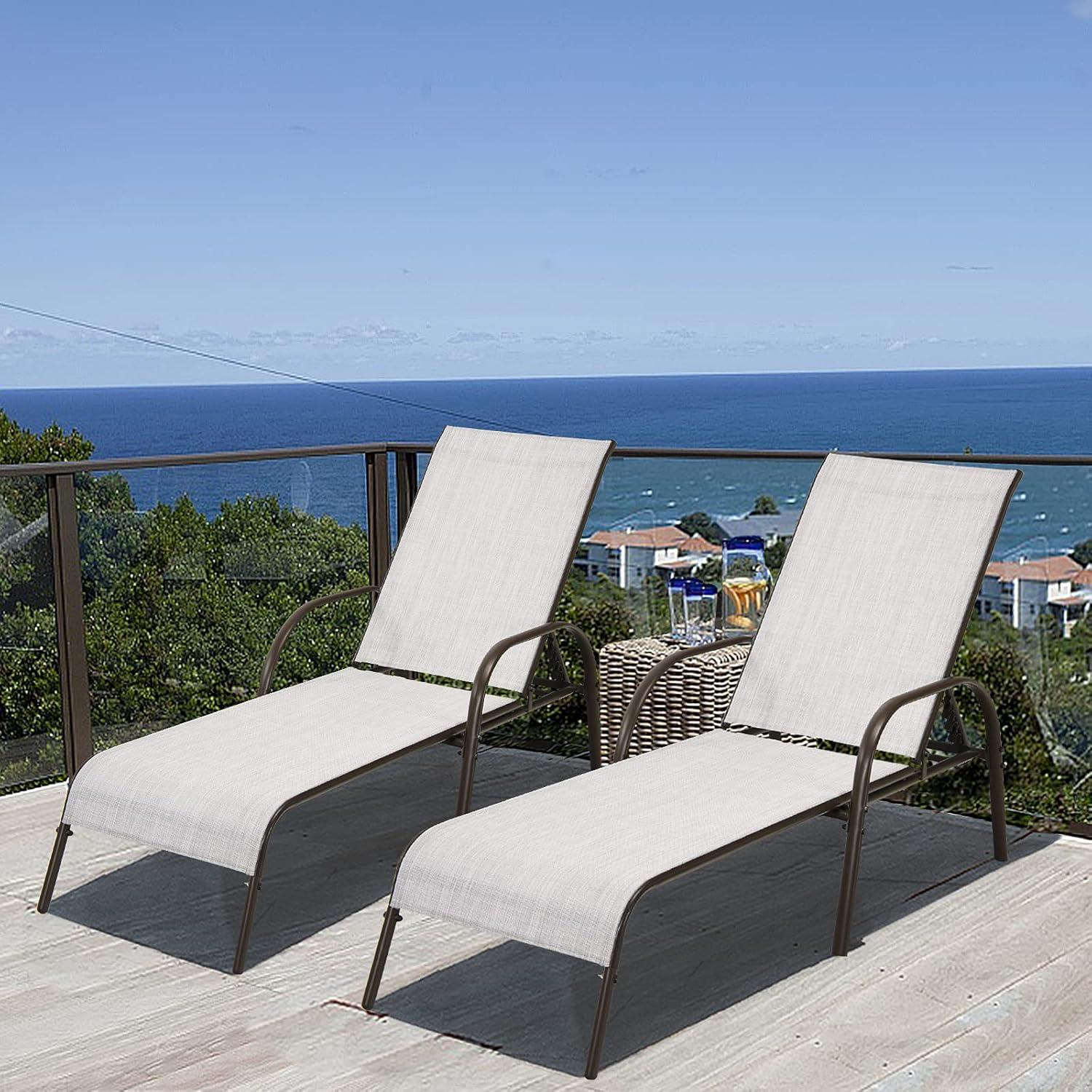 image:imageGiantex Patio Lounge Chair Outdoor Chaise Lounge with 5 Adjustable Backrest Sturdy Steel Frame Sunbathing Recliner Beach Chair Tanning Chair for Outside Yard Balcony Pool Chairs BlackGrey