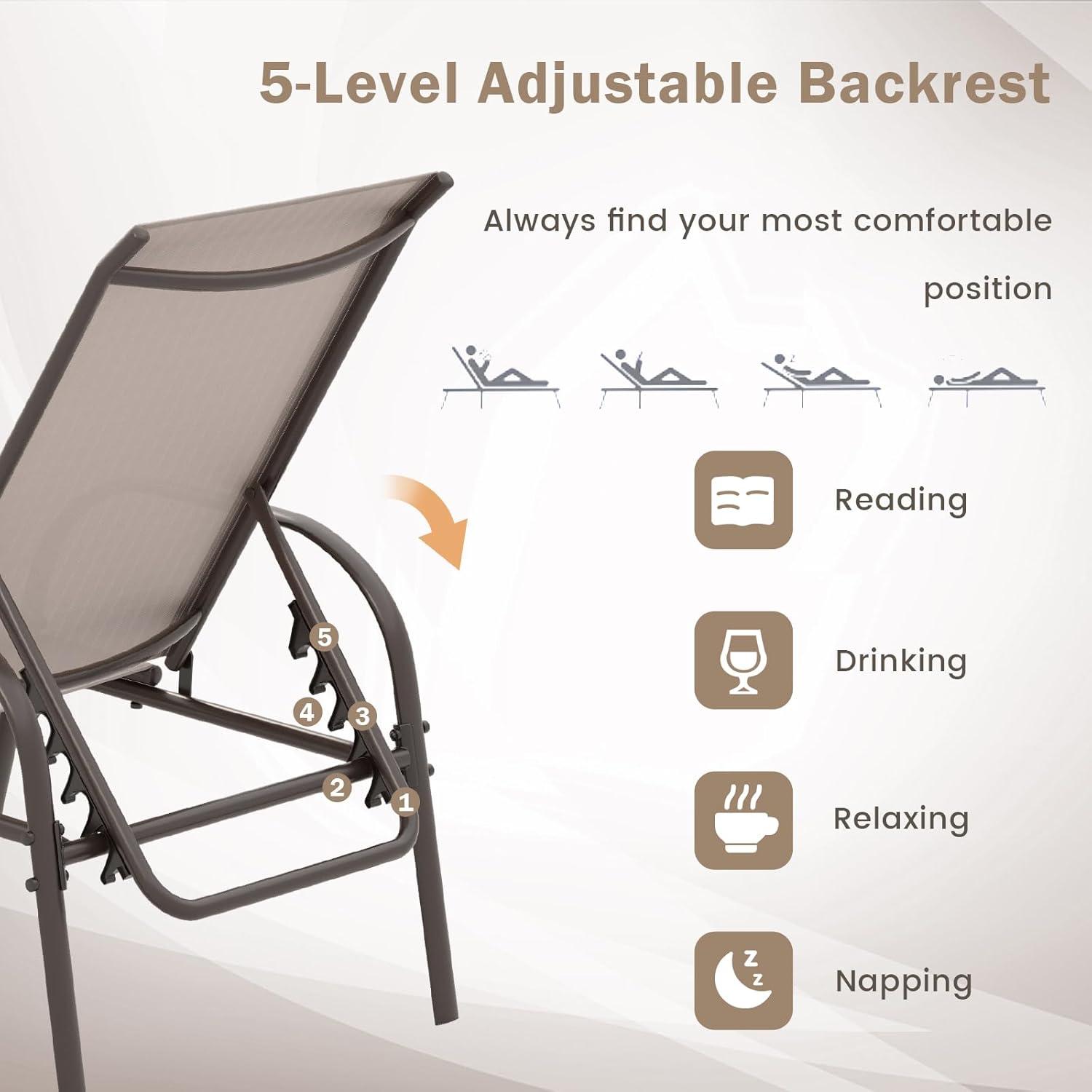 image:imageGiantex Patio Lounge Chair Outdoor Chaise Lounge with 5 Adjustable Backrest Sturdy Steel Frame Sunbathing Recliner Beach Chair Tanning Chair for Outside Yard Balcony Pool Chairs BlackBrown