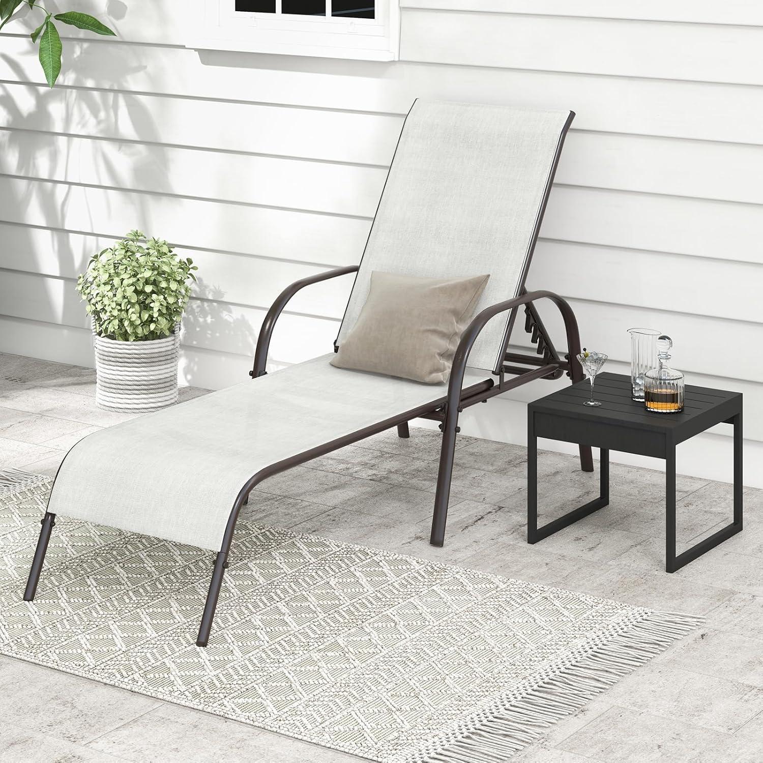 image:imageGiantex Patio Lounge Chair Outdoor Chaise Lounge with 5 Adjustable Backrest Sturdy Steel Frame Sunbathing Recliner Beach Chair Tanning Chair for Outside Yard Balcony Pool Chairs BlackGrey