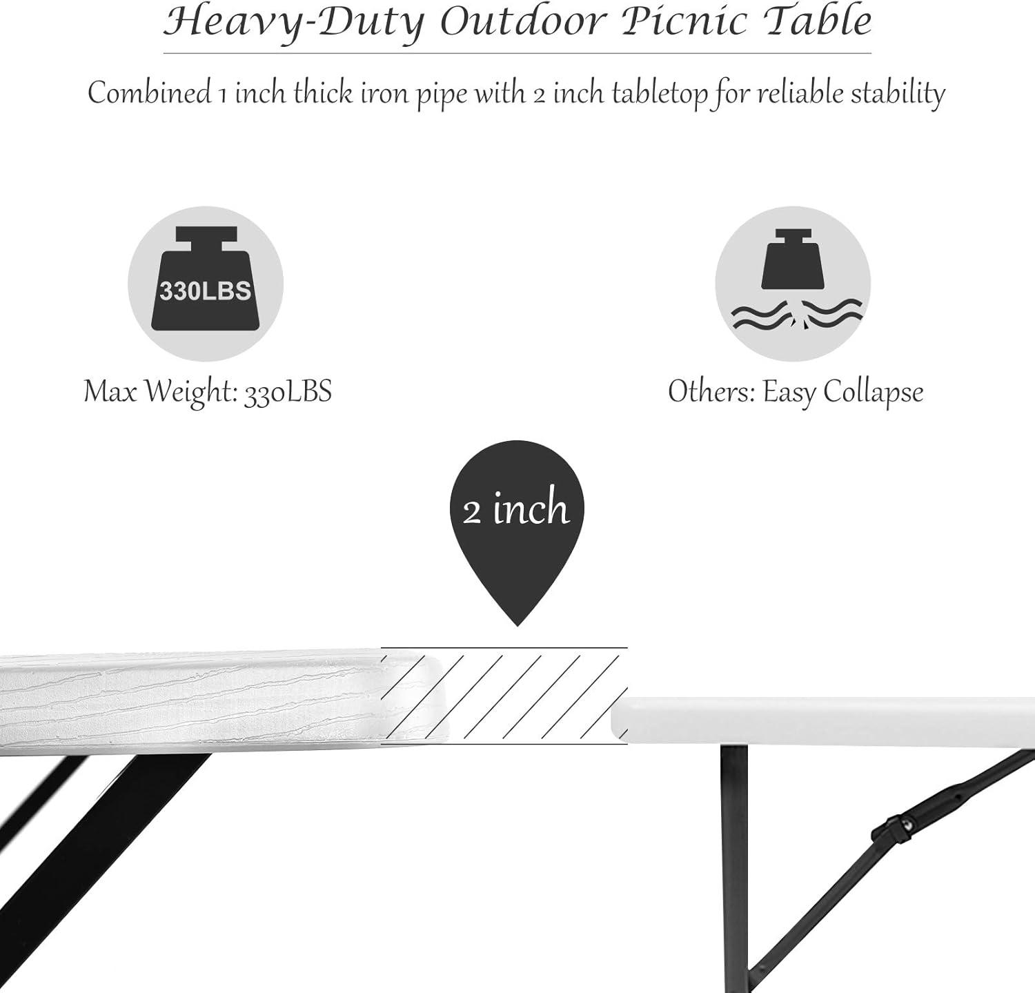 image:imageGiantex Picnic Table Bench Set Outdoor Camping All Weather Metal Base WoodLike Texture Backyard Poolside Dining Party Garden Patio Lawn Deck Large Camping Picnic Tables for Adult WhiteWhite