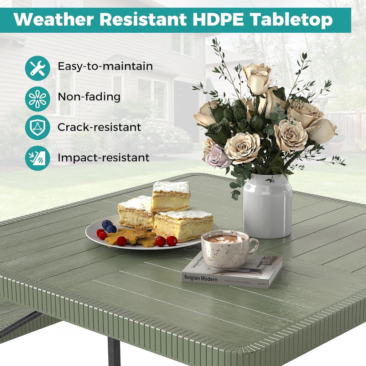 image:imageGiantex Picnic Table Bench Set for 4 People 45FT Outdoor Rectangular Dining Table amp 2 Benches wUmbrella Hole HDPE Tabletop Metal Frame Patio Garden Backyard Poolside 45FTNonFoldableGrayGreen