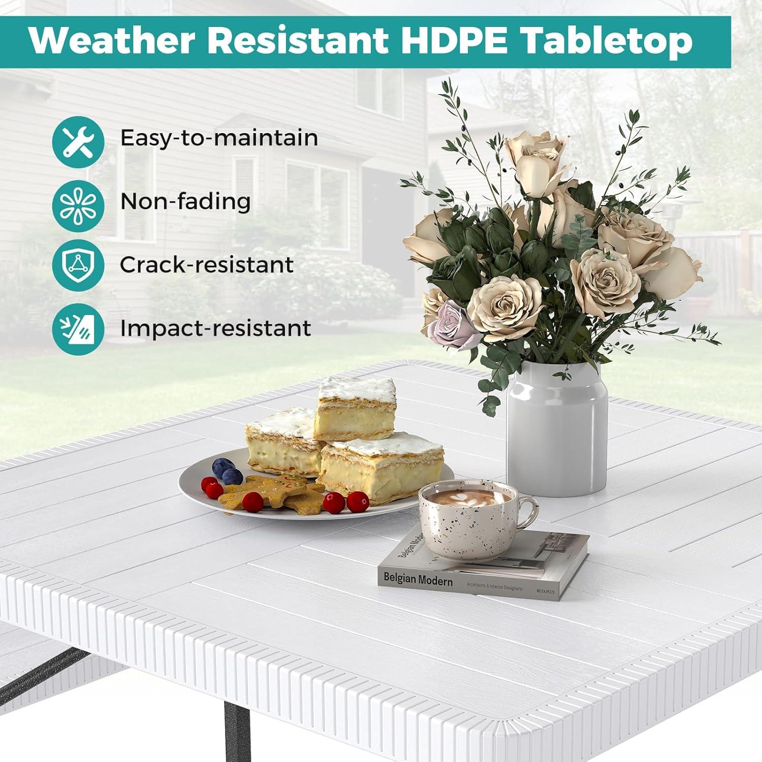 image:imageGiantex Picnic Table Bench Set for 4 People 45FT Outdoor Rectangular Dining Table amp 2 Benches wUmbrella Hole HDPE Tabletop Metal Frame Patio Garden Backyard Poolside 45FTNonFoldableGrayWhite