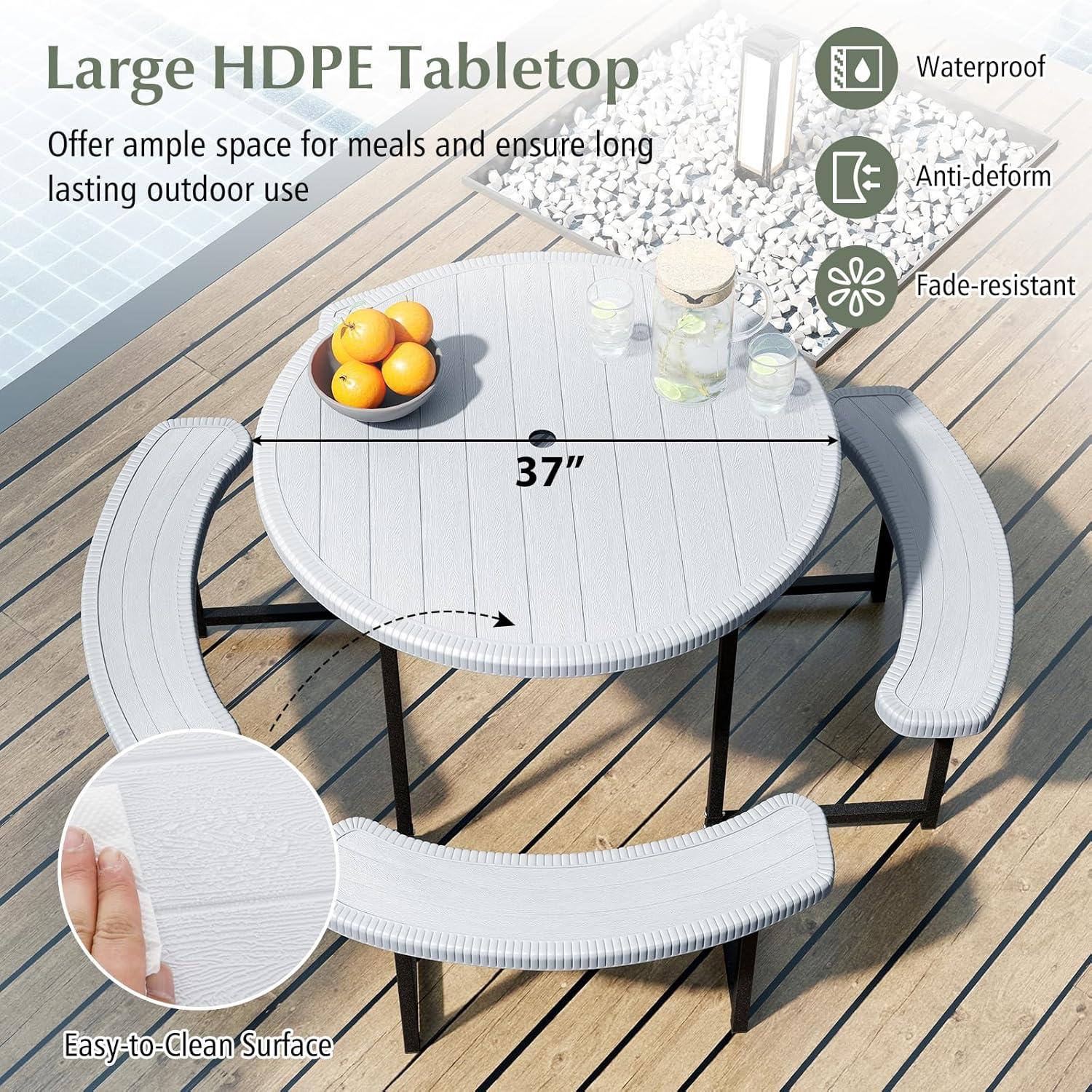 image:imageGiantex Picnic Table Bench Set for 4 People 45FT Outdoor Rectangular Dining Table amp 2 Benches wUmbrella Hole HDPE Tabletop Metal Frame Patio Garden Backyard Poolside 45FTNonFoldableGrayWhite