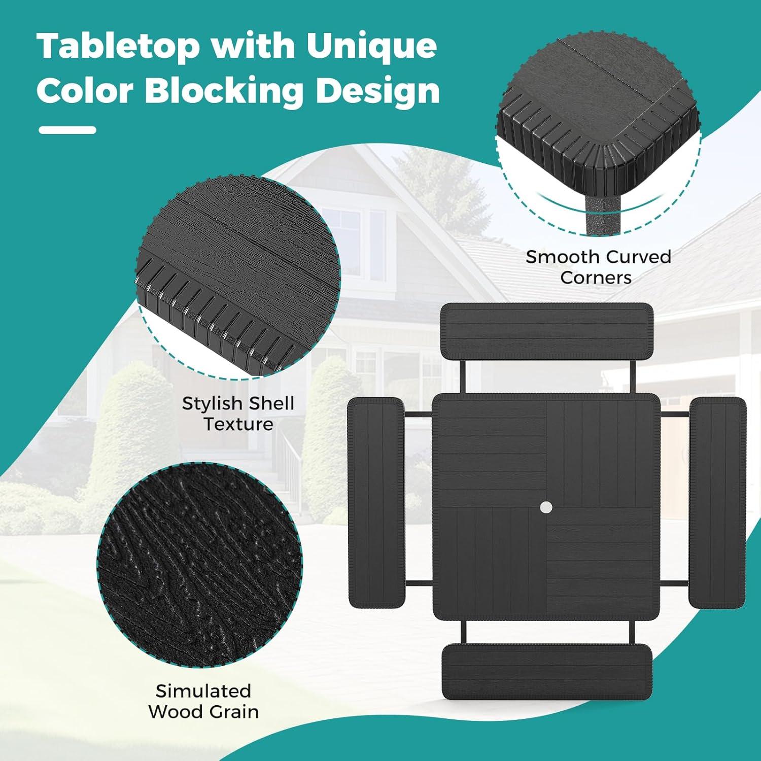 image:imageGiantex Picnic Table Bench Set for 4 People 45FT Outdoor Rectangular Dining Table amp 2 Benches wUmbrella Hole HDPE Tabletop Metal Frame Patio Garden Backyard Poolside 45FTNonFoldableGrayBlack