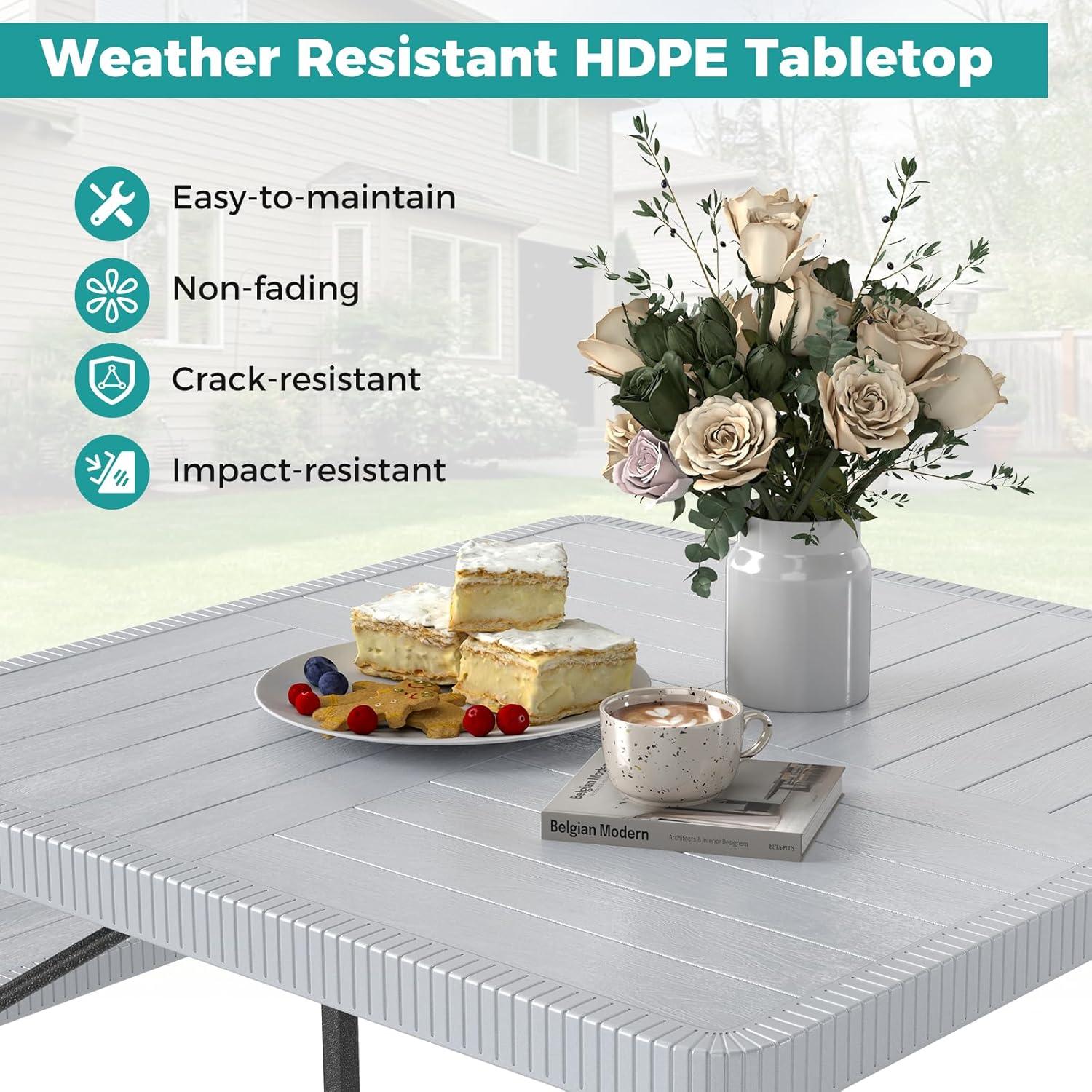 image:imageGiantex Picnic Table Bench Set for 4 People 45FT Outdoor Rectangular Dining Table amp 2 Benches wUmbrella Hole HDPE Tabletop Metal Frame Patio Garden Backyard Poolside 45FTNonFoldableGrayGrey
