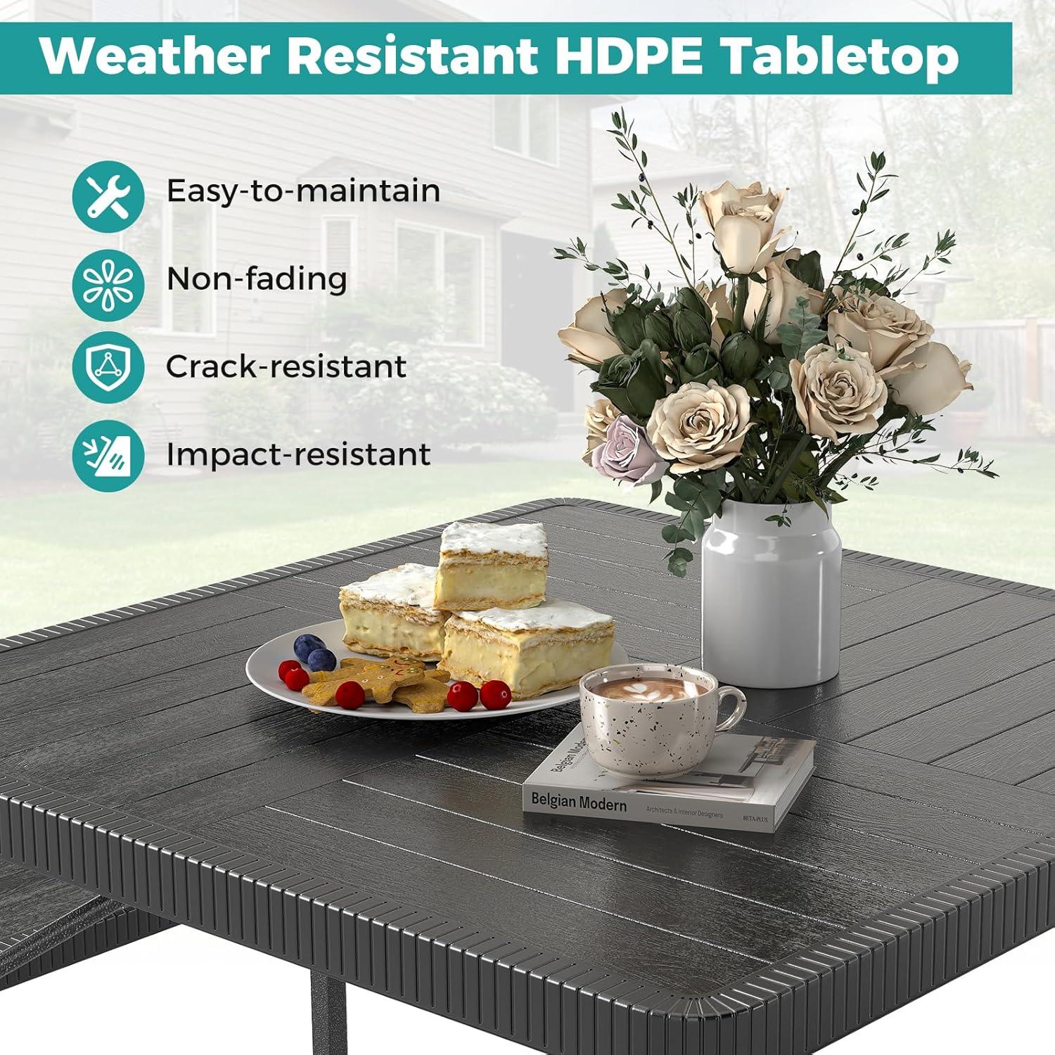 image:imageGiantex Picnic Table Bench Set for 4 People 45FT Outdoor Rectangular Dining Table amp 2 Benches wUmbrella Hole HDPE Tabletop Metal Frame Patio Garden Backyard Poolside 45FTNonFoldableGrayBlack