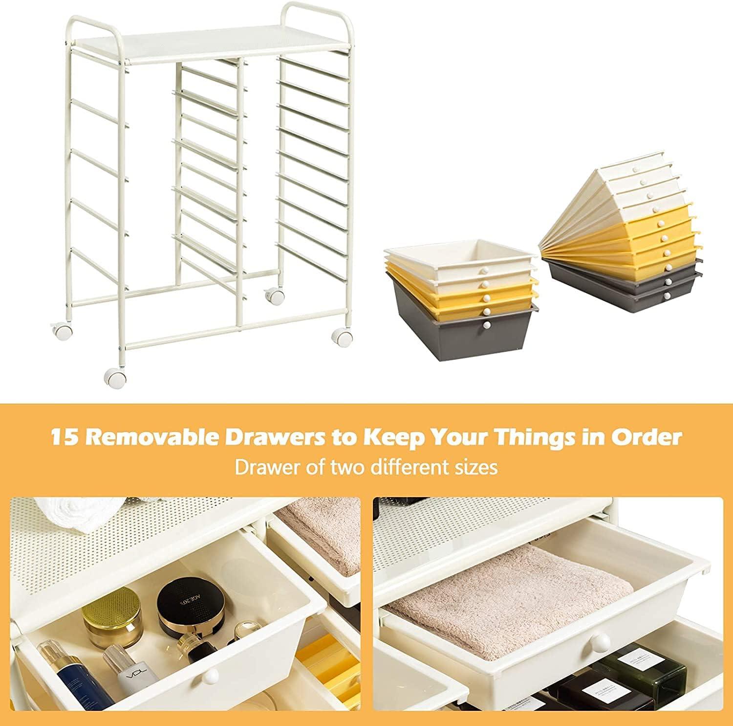 image:imageGiantex Plastic Boxes 15 Drawer Rolling Organizer Cart Utility Storage Tools Scrapbook Paper MultiUse Yellow