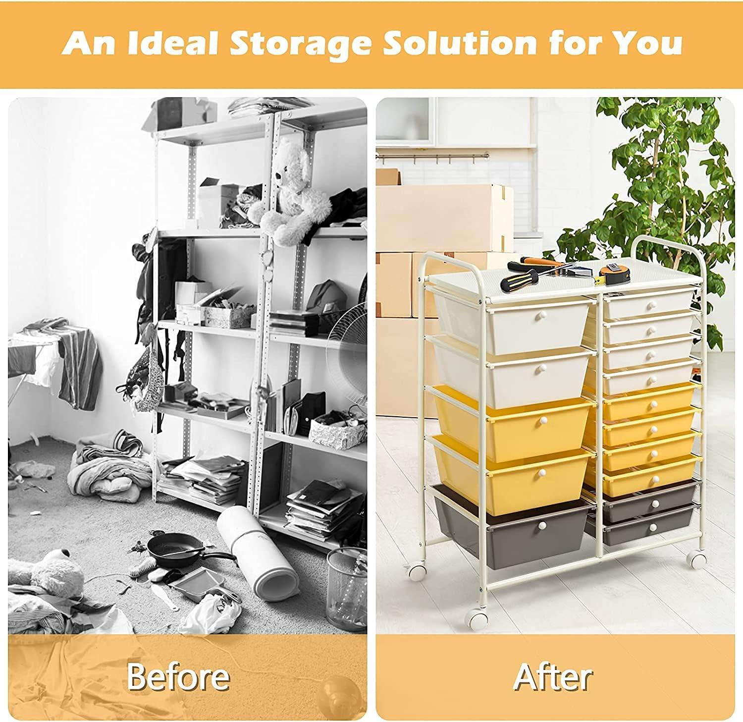 image:imageGiantex Plastic Boxes 15 Drawer Rolling Organizer Cart Utility Storage Tools Scrapbook Paper MultiUse Yellow