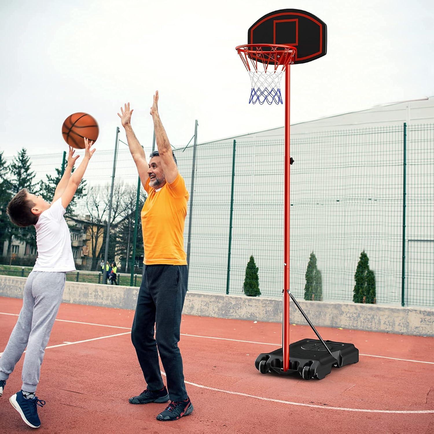 image:imageGiantex Portable Basketball Hoop Adjustable Height 6585 FT Backboard System Stand with 2 Wheels Fillable Base WeatherResistant Nylon Net Basketball Goal Indoor Outdoor for Kids Youth