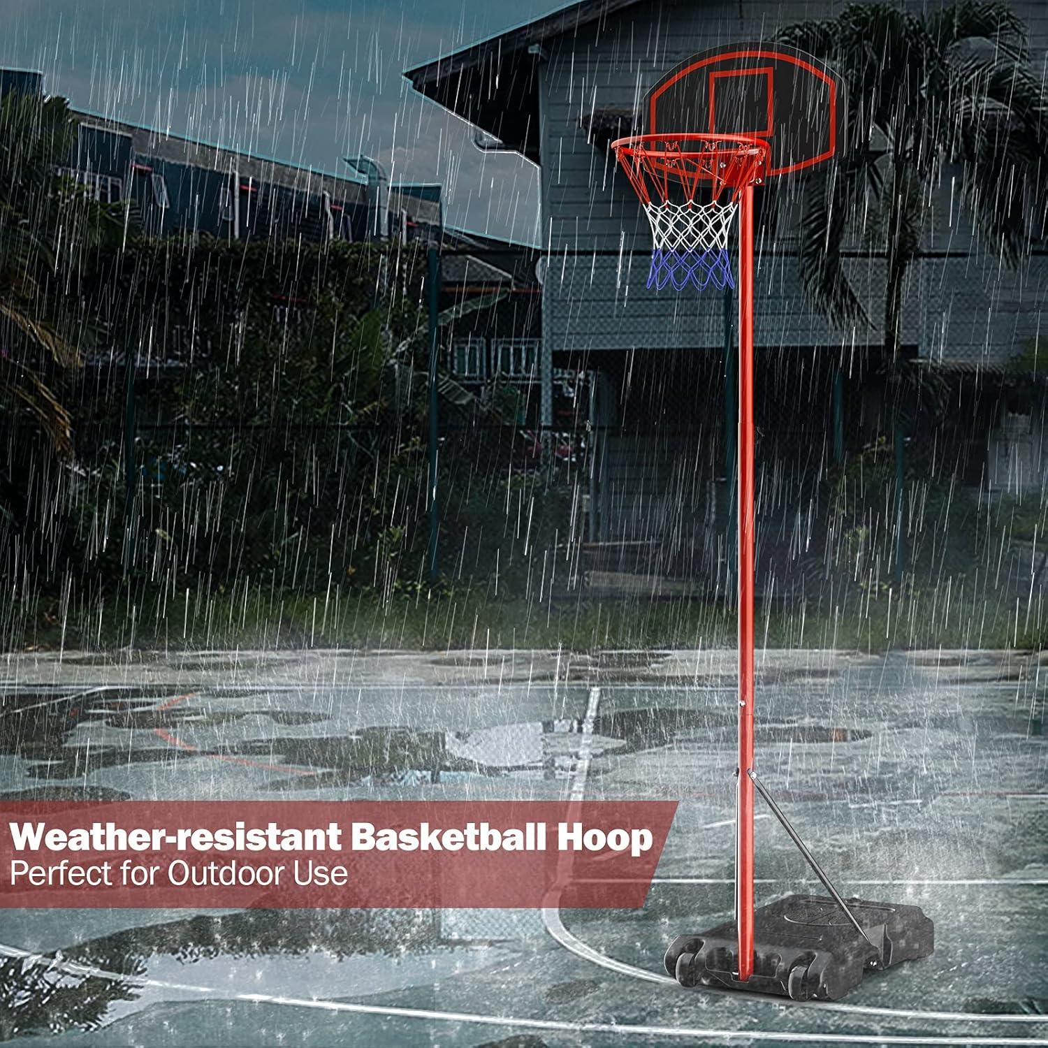 image:imageGiantex Portable Basketball Hoop Adjustable Height 6585 FT Backboard System Stand with 2 Wheels Fillable Base WeatherResistant Nylon Net Basketball Goal Indoor Outdoor for Kids Youth