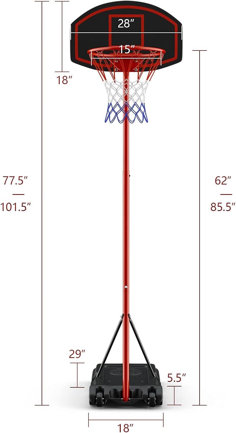 image:imageGiantex Portable Basketball Hoop Adjustable Height 6585 FT Backboard System Stand with 2 Wheels Fillable Base WeatherResistant Nylon Net Basketball Goal Indoor Outdoor for Kids Youth