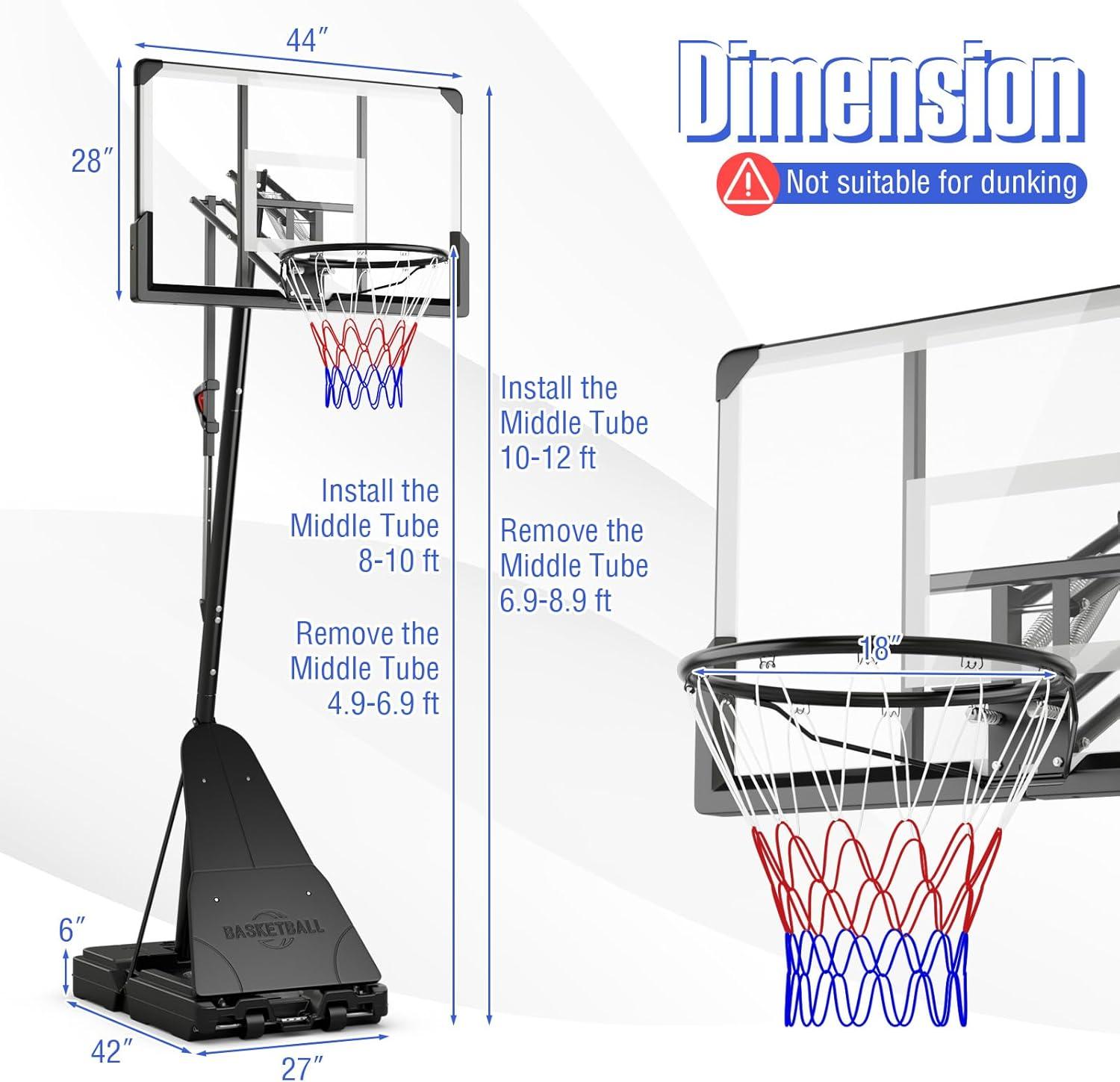 image:imageGiantex Portable Basketball Hoop Outdoor 4910 FT Quickly Height Adjustable Basketball Goal System w 44 Inch Shatterproof Backboard Basketball Hoop Indoor for Adults Backyard Driveway Pool