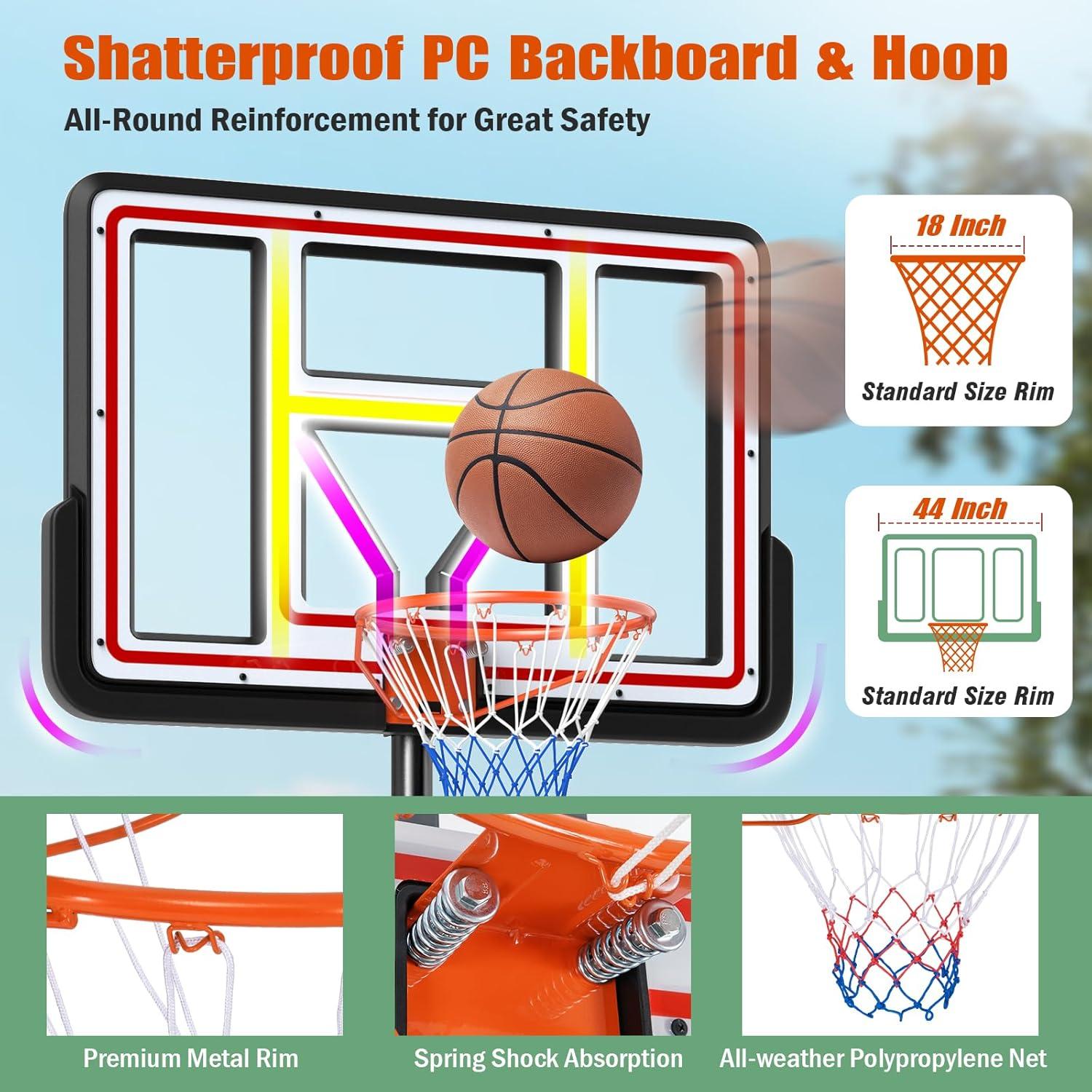 image:imageGiantex Portable Basketball Hoop Outdoor 7410 FT Height Adjustable Basketball Goal System w 44 Inch Shatterproof PC Backboard Fillable Base Basketball Hoop Indoor for Adults Backyard Driveway