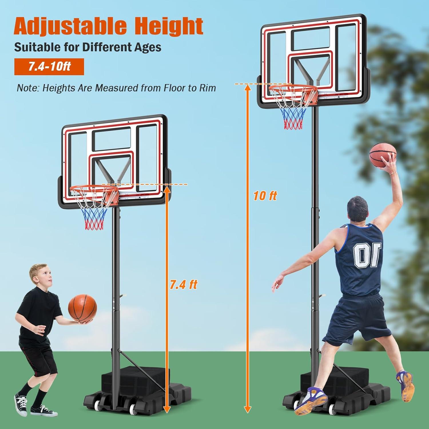image:imageGiantex Portable Basketball Hoop Outdoor 7410 FT Height Adjustable Basketball Goal System w 44 Inch Shatterproof PC Backboard Fillable Base Basketball Hoop Indoor for Adults Backyard Driveway