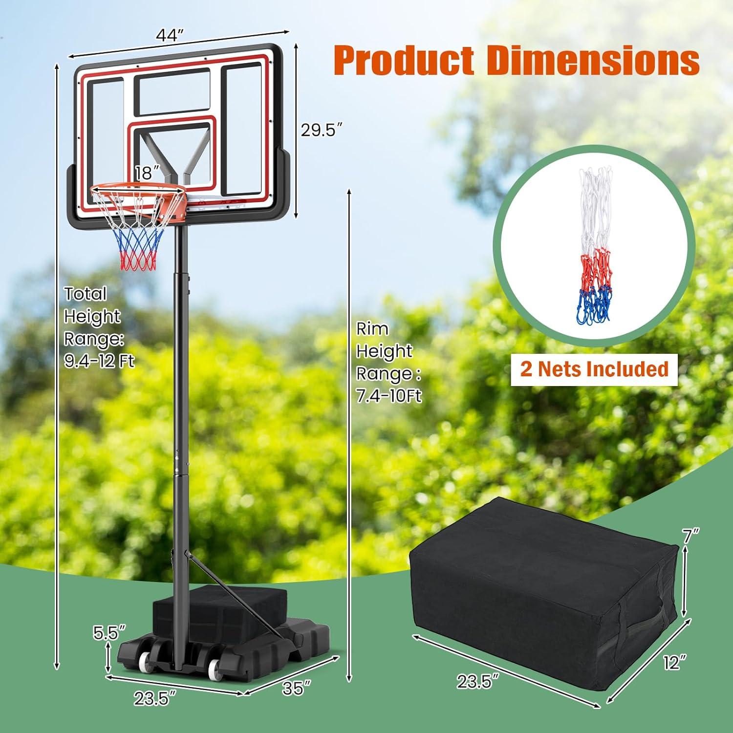 image:imageGiantex Portable Basketball Hoop Outdoor 7410 FT Height Adjustable Basketball Goal System w 44 Inch Shatterproof PC Backboard Fillable Base Basketball Hoop Indoor for Adults Backyard Driveway