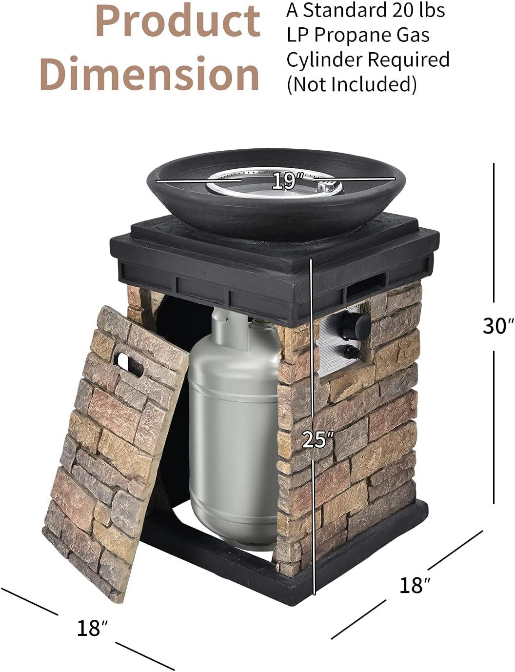image:imageGiantex Propane Fire Bowl Column 40000 BTU Outdoor Gas Fire Pit Compact Ledge Stone Firepit Table with Lava Rocks and Rain Cover