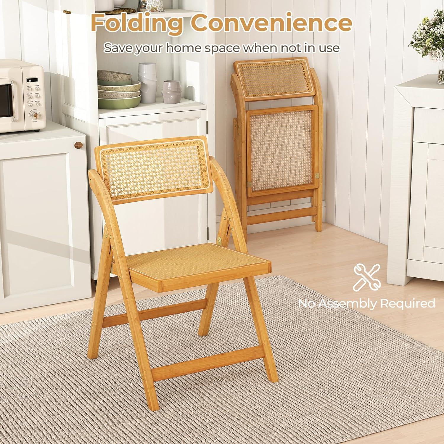 image:imageGiantex Rattan Folding Chairs Set of 2 Bamboo Dining Chairs with Rotatable Backrests Max Load 330 lbs Boho Kitchen Side Chair for Living Room Restaurant No Assembly Natural1