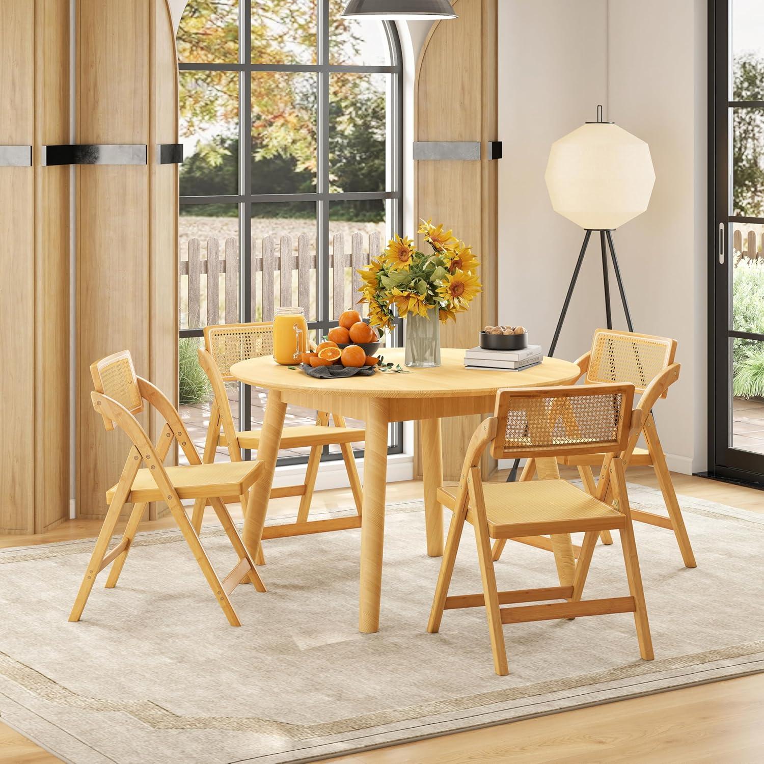 image:imageGiantex Rattan Folding Chairs Set of 2 Bamboo Dining Chairs with Rotatable Backrests Max Load 330 lbs Boho Kitchen Side Chair for Living Room Restaurant No Assembly Natural1