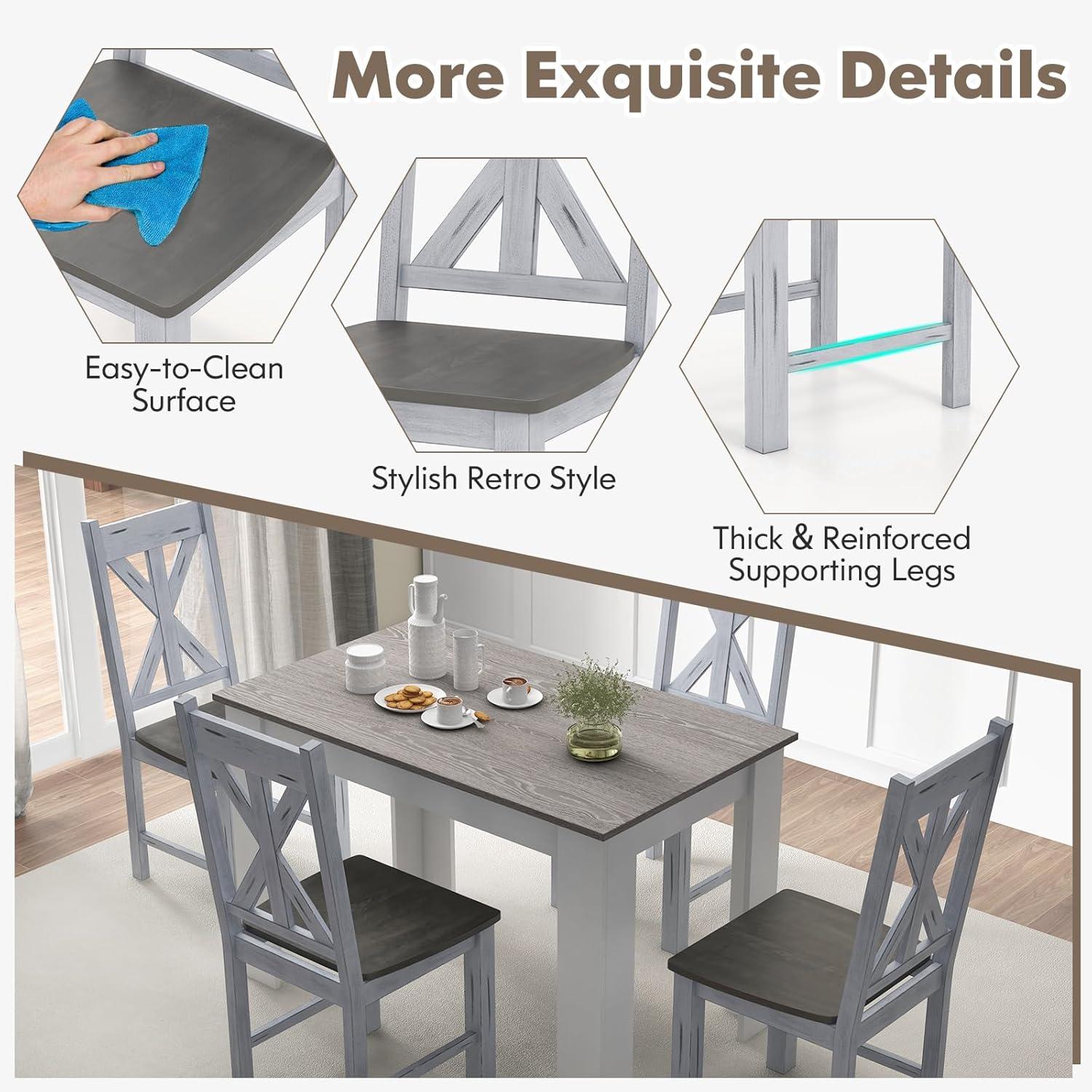 image:imageGiantex Retro Wooden Dining Chairs Set of 2 Farmhouse Kitchen Chairs wRubber Wood Frame Elegant Hollowed Backrest Armless Dining Room Chairs Rustic Side Chairs for Restaurant Living Room Grey2