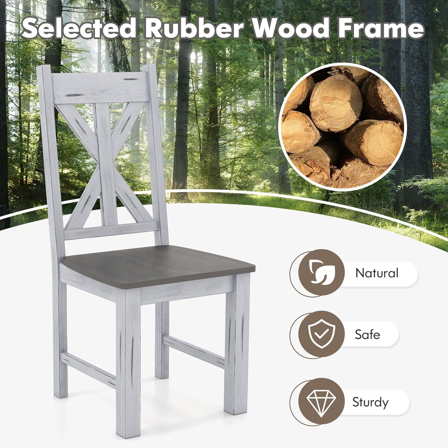 image:imageGiantex Retro Wooden Dining Chairs Set of 2 Farmhouse Kitchen Chairs wRubber Wood Frame Elegant Hollowed Backrest Armless Dining Room Chairs Rustic Side Chairs for Restaurant Living Room Grey2