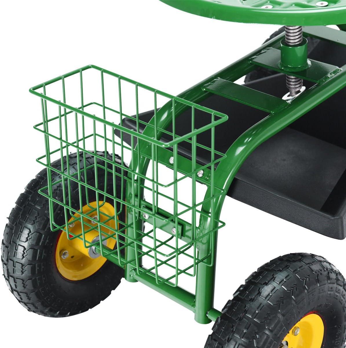 image:imageGiantex Rolling Garden Work Seat 360 Swivel Gardening Workseat with Wheels Tool Basket Adjustable Height Outdoor Scooter for Sitting Gardening Stool Chair for Planting Trimming GreenGreen
