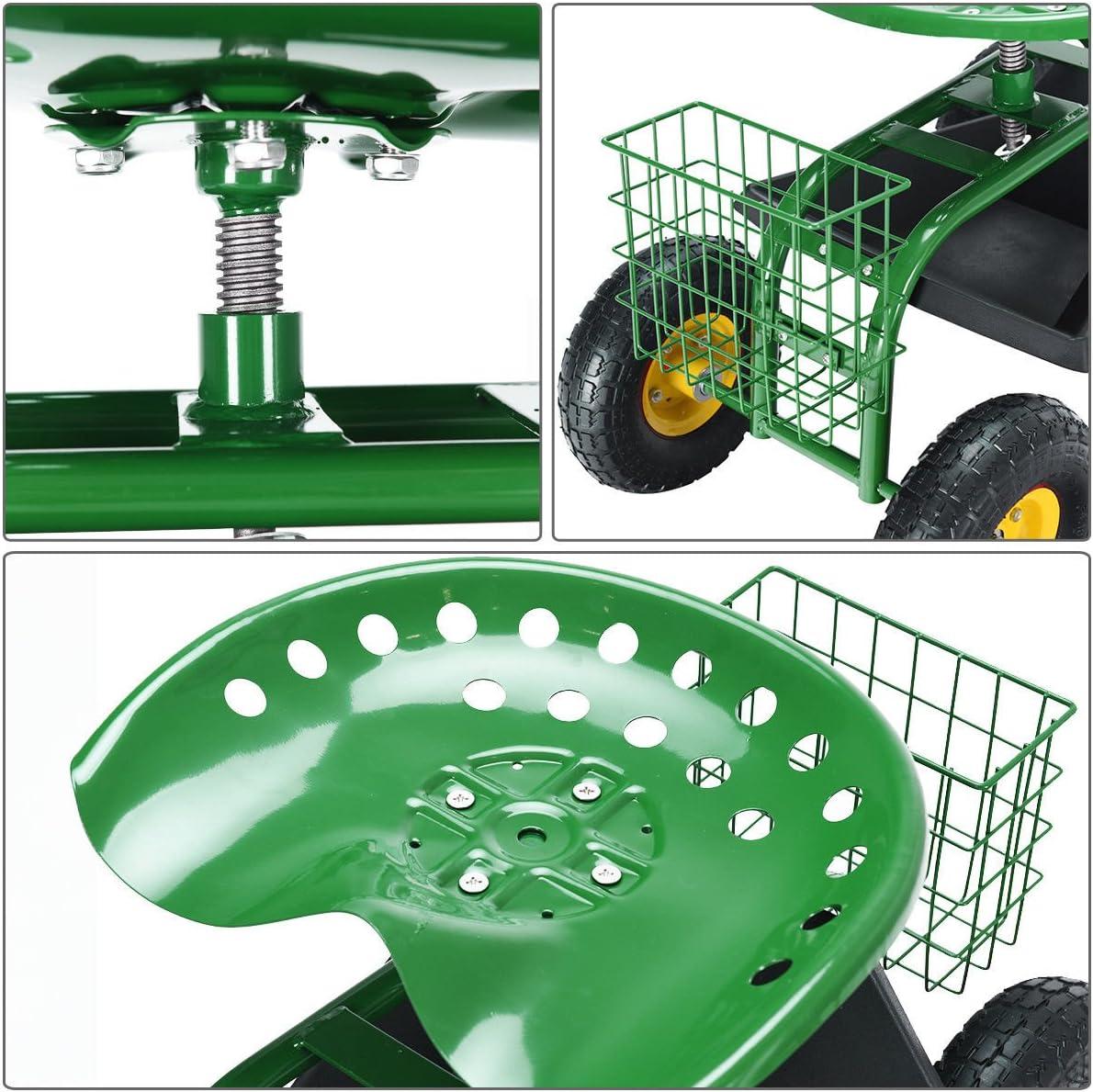 image:imageGiantex Rolling Garden Work Seat 360 Swivel Gardening Workseat with Wheels Tool Basket Adjustable Height Outdoor Scooter for Sitting Gardening Stool Chair for Planting Trimming GreenGreen