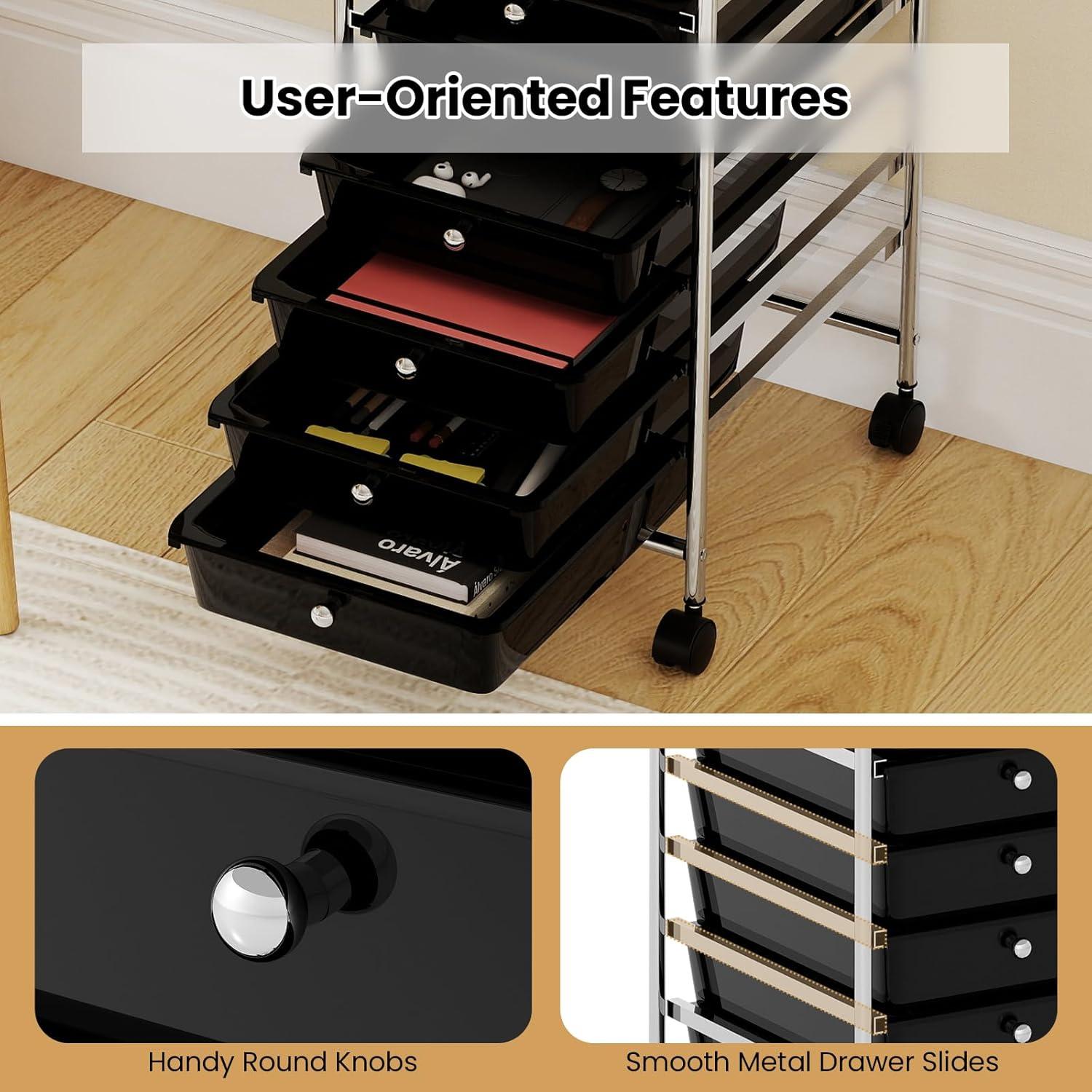 image:imageGiantex Rolling Storage Cart with 10 Drawers Utility Cart with Tabletop Drawer Organizer with Wheels for Craft Art Paper Tool Mobile Organization amp Sorting for Office Home School School SuppliesBlack
