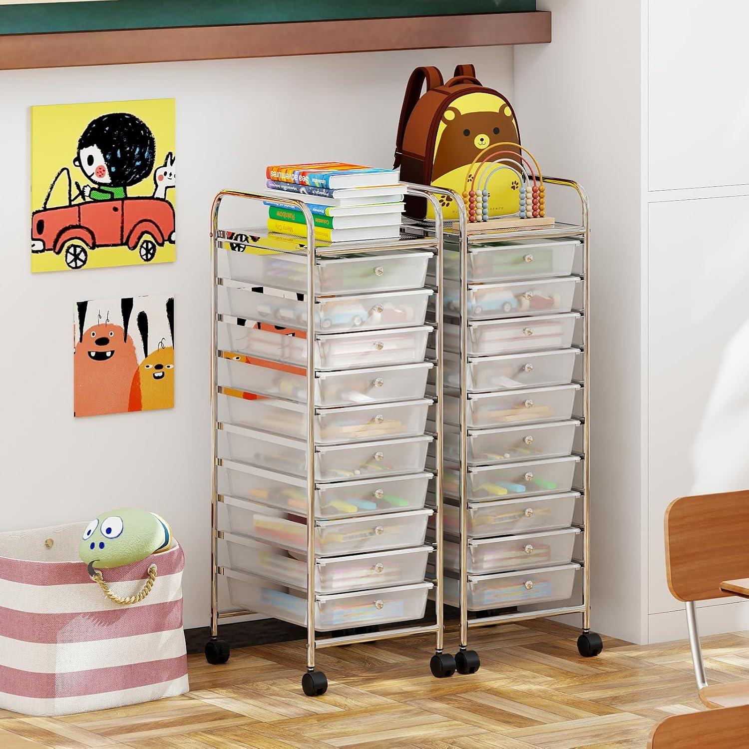 image:imageGiantex Rolling Storage Cart with 10 Drawers Utility Cart with Tabletop Drawer Organizer with Wheels for Craft Art Paper Tool Mobile Organization amp Sorting for Office Home School School SuppliesClear White