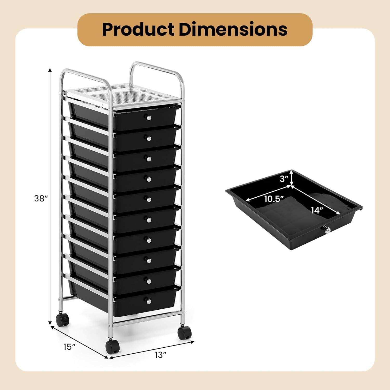 image:imageGiantex Rolling Storage Cart with 10 Drawers Utility Cart with Tabletop Drawer Organizer with Wheels for Craft Art Paper Tool Mobile Organization amp Sorting for Office Home School School SuppliesBlack