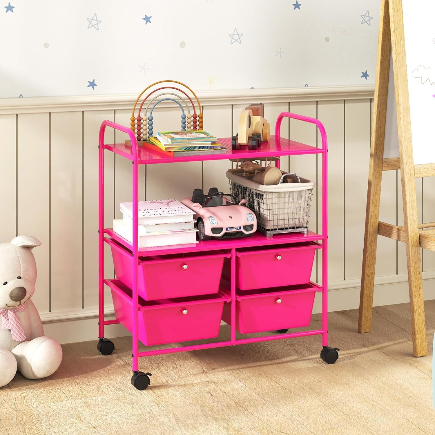 image:imageGiantex Rolling Storage Cart with 10 Drawers Utility Cart with Tabletop Drawer Organizer with Wheels for Craft Art Paper Tool Mobile Organization amp Sorting for Office Home School School SuppliesHot Pink