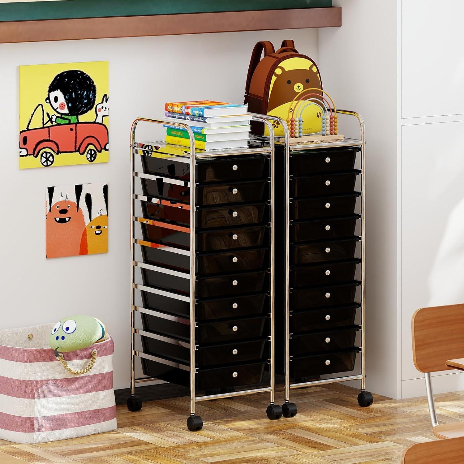 image:imageGiantex Rolling Storage Cart with 10 Drawers Utility Cart with Tabletop Drawer Organizer with Wheels for Craft Art Paper Tool Mobile Organization amp Sorting for Office Home School School SuppliesBlack