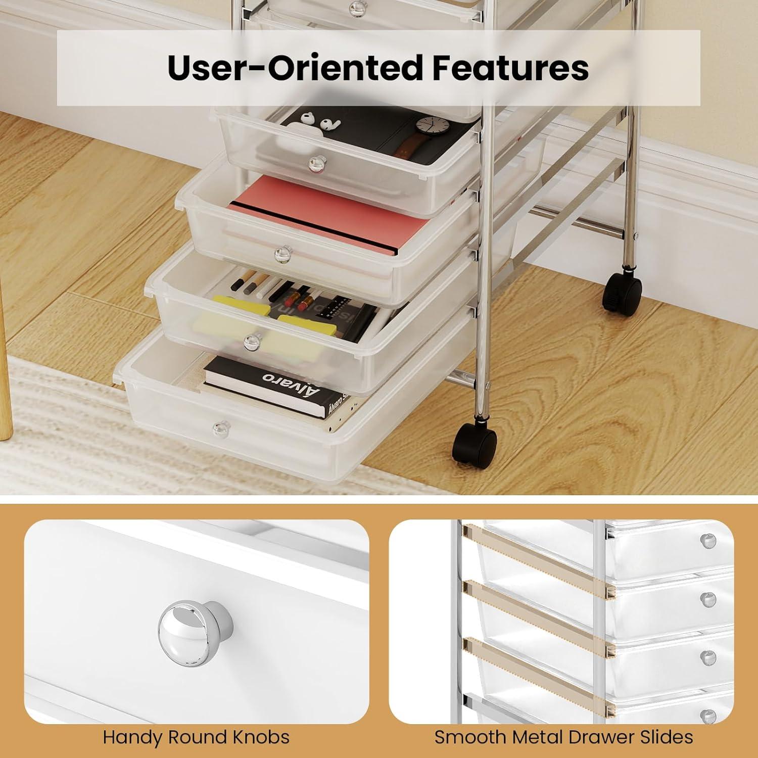image:imageGiantex Rolling Storage Cart with 10 Drawers Utility Cart with Tabletop Drawer Organizer with Wheels for Craft Art Paper Tool Mobile Organization amp Sorting for Office Home School School SuppliesClear White