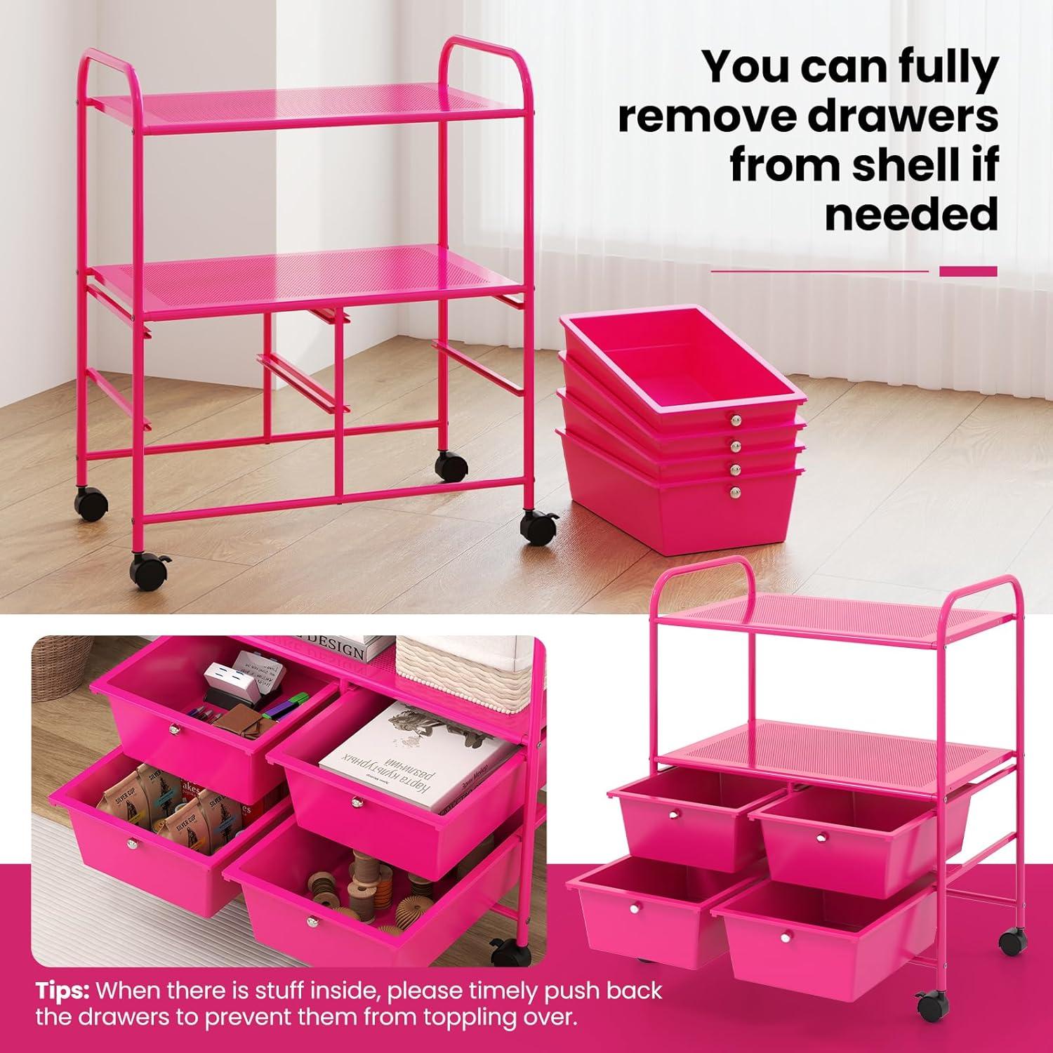 image:imageGiantex Rolling Storage Cart with 10 Drawers Utility Cart with Tabletop Drawer Organizer with Wheels for Craft Art Paper Tool Mobile Organization amp Sorting for Office Home School School SuppliesHot Pink