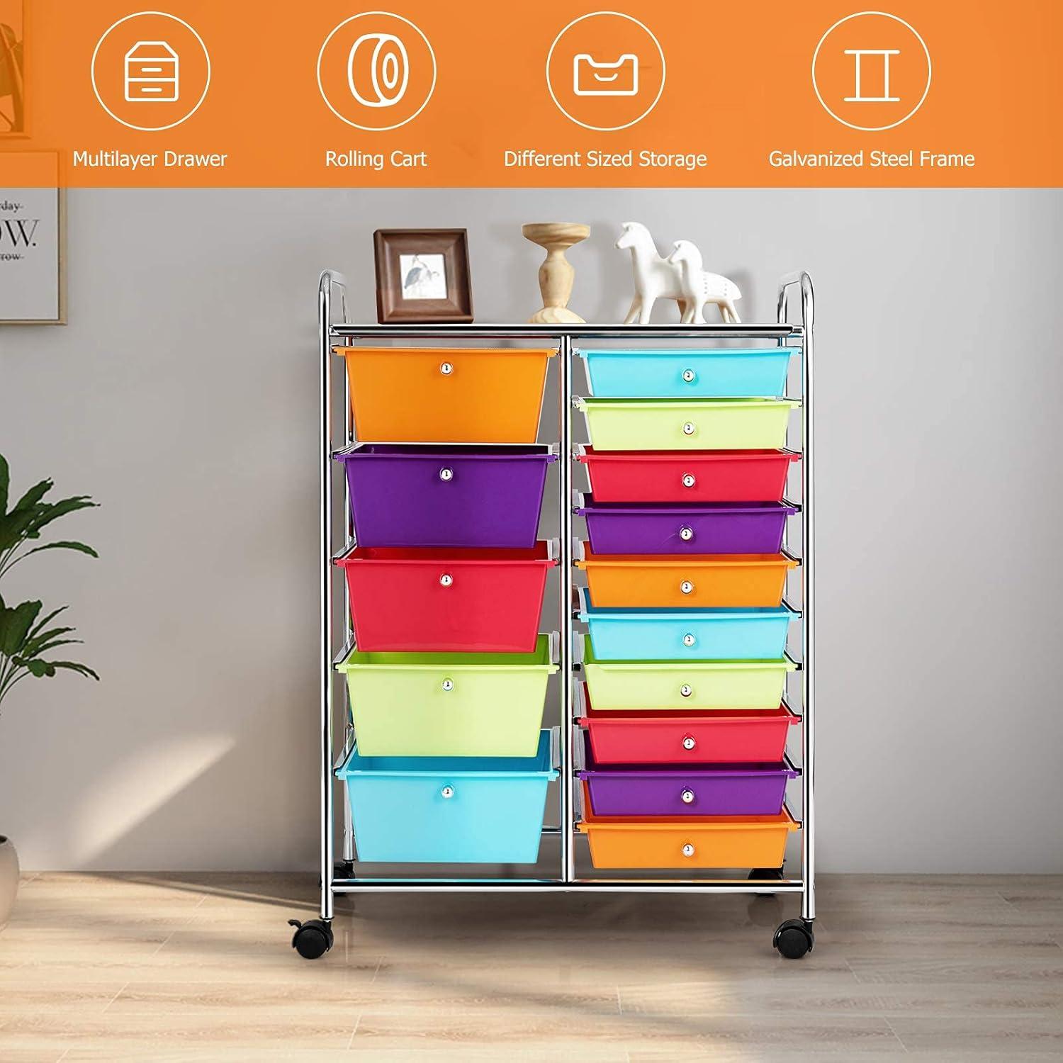 image:imageGiantex Rolling Storage Cart with 15 Drawers Mobile Book Paper Organizer Tools Trolley with Wheels Ideal for School Office Home  Multiple Color