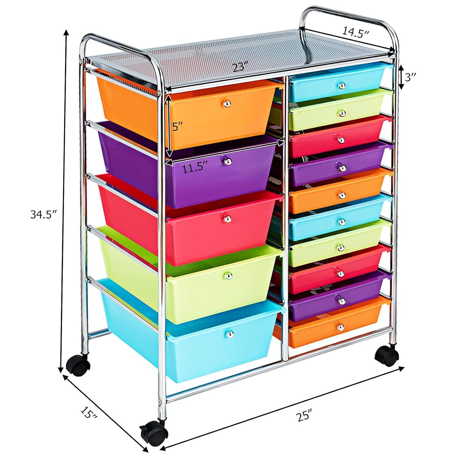 image:imageGiantex Rolling Storage Cart with 15 Drawers Mobile Book Paper Organizer Tools Trolley with Wheels Ideal for School Office Home  Multiple Color