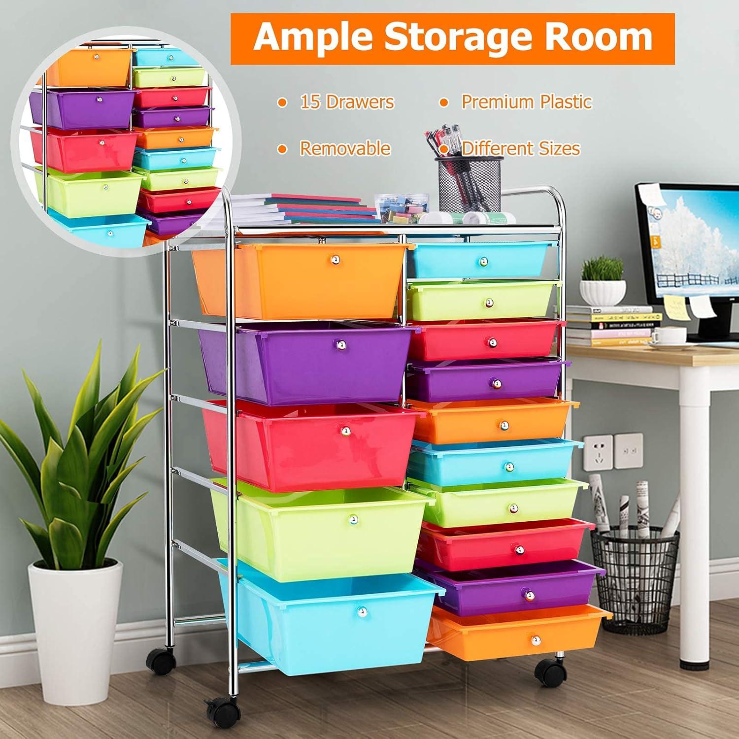 image:imageGiantex Rolling Storage Cart with 15 Drawers Mobile Book Paper Organizer Tools Trolley with Wheels Ideal for School Office Home  Multiple Color