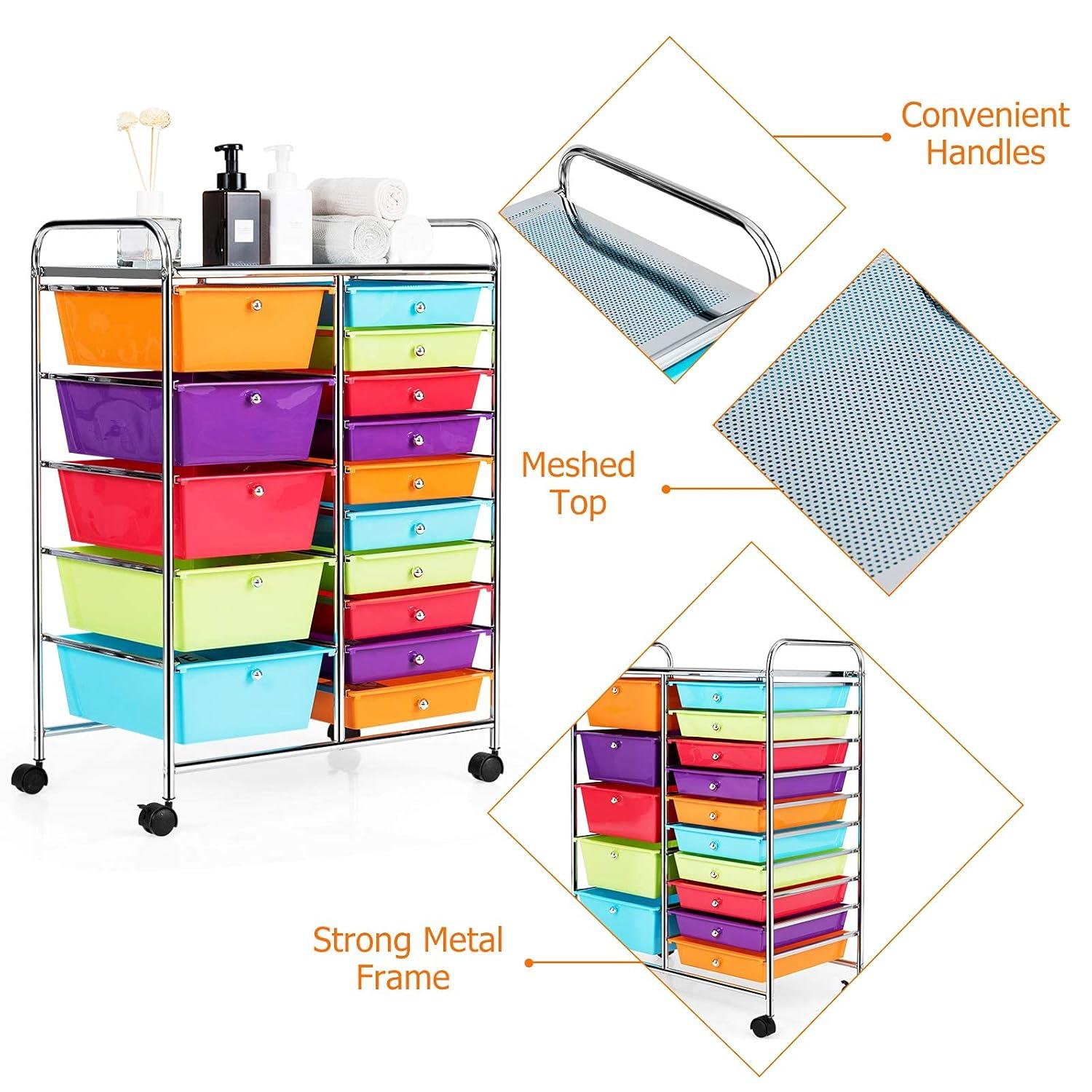 image:imageGiantex Rolling Storage Cart with 15 Drawers Mobile Book Paper Organizer Tools Trolley with Wheels Ideal for School Office Home  Multiple Color